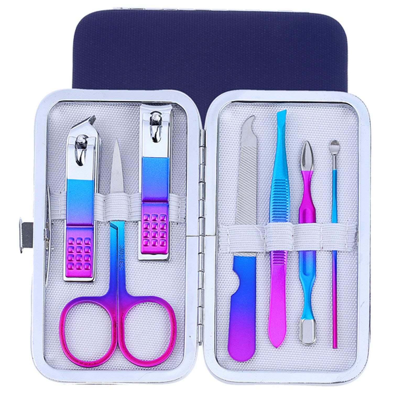 Manicure Set Personal Care, Nail Clipper Kit Luxury Manicure 7 In 1 Professional Pedicure Set Grooming kit Gift for Men Women Lover Parents (Rainbow)