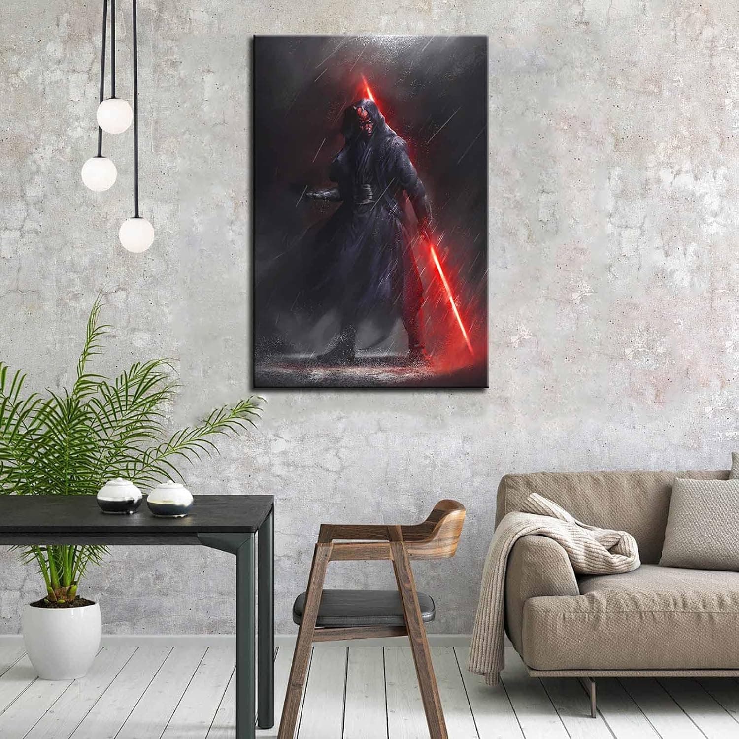 Darth Maul Poster Lightsaber Canvas Wall Art Decorations Living Room Bedroom Office Wall Decoration EMXEE (12x18inch-Wooden Frame,A)