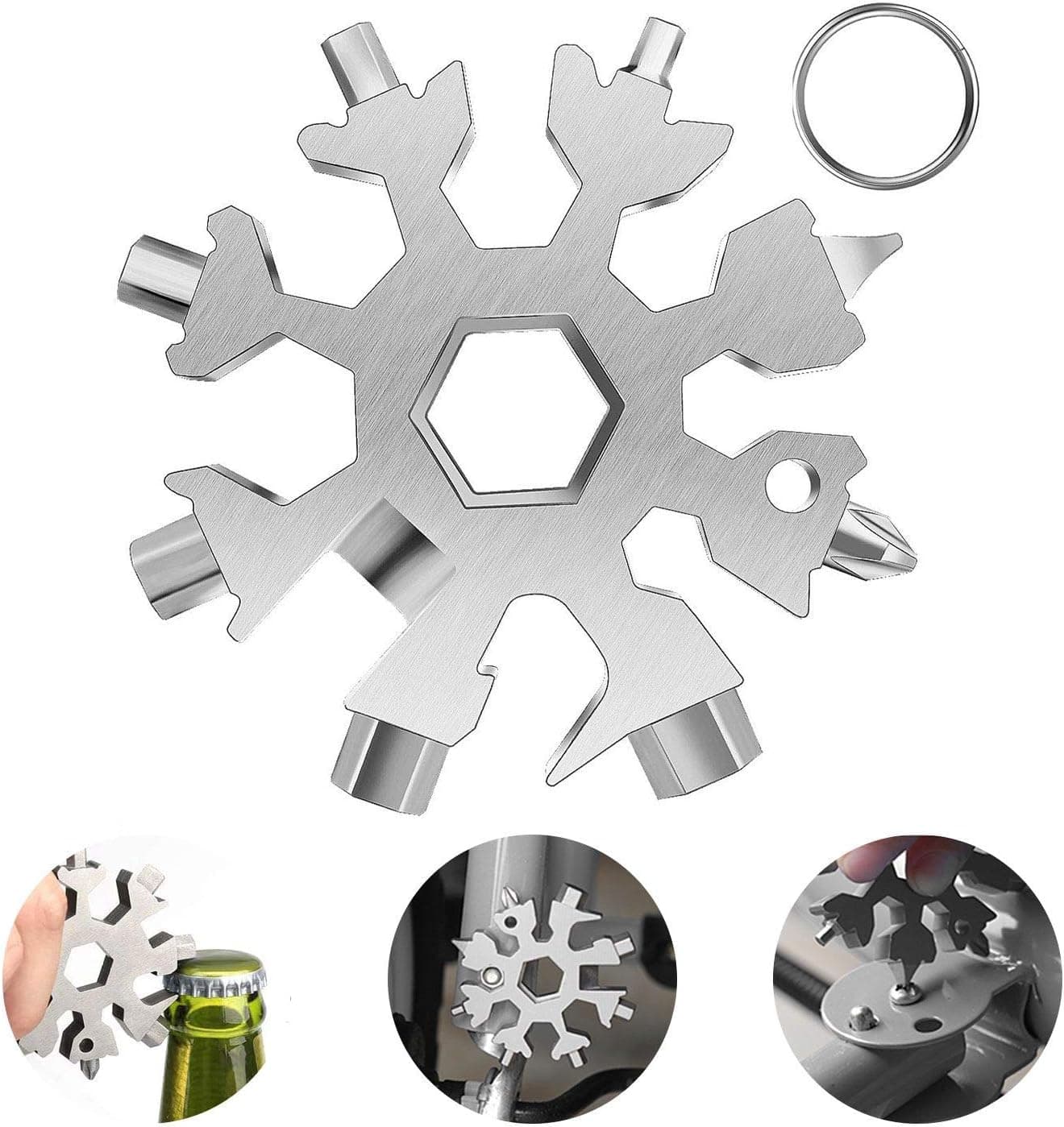 Stocking Stuffers for Men 18-in-1 Snowflake Multi Tool, Christmas Day Men Xmas Gifts Stainless Portable Steel Multi-Tool, Snowflake Bottle Opener Flat Phillips Screwdriver Kit Wrench Daily Tool