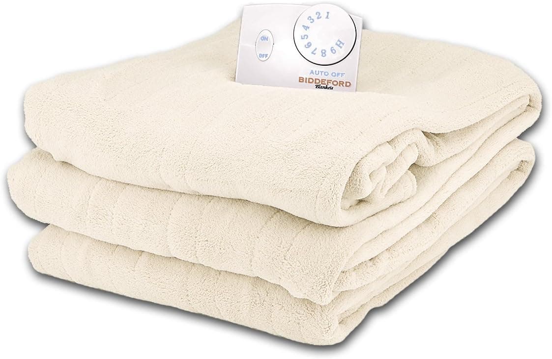 Soft Microplush Twin Size Electric Heated Blanket by Biddeford (Egg Shell)