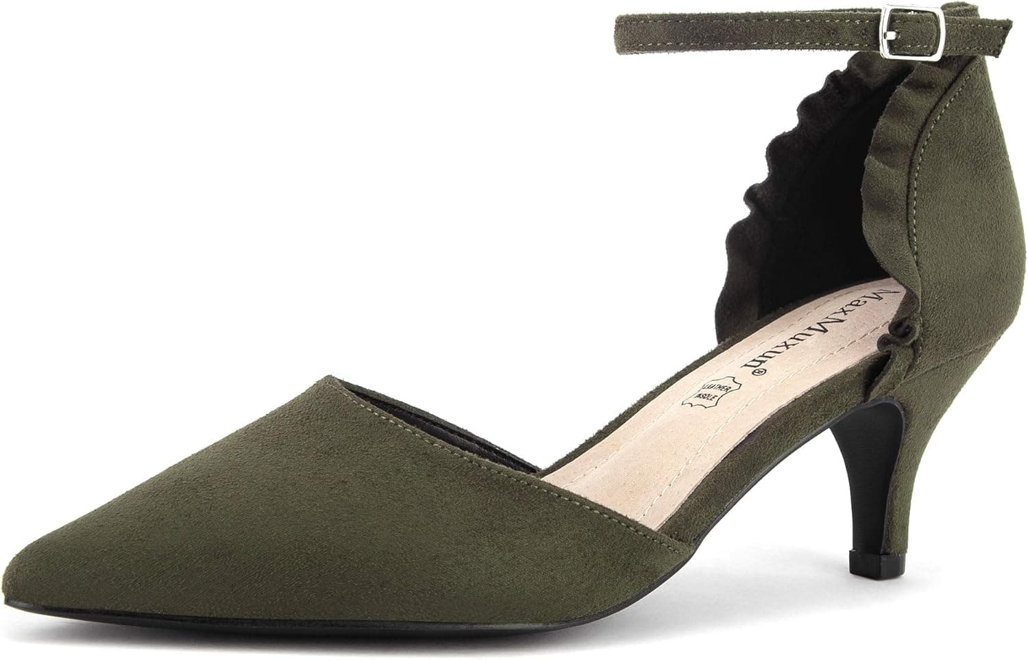 MaxMuxun Womens Pointed Toe Ankle Strap Dress Pumps