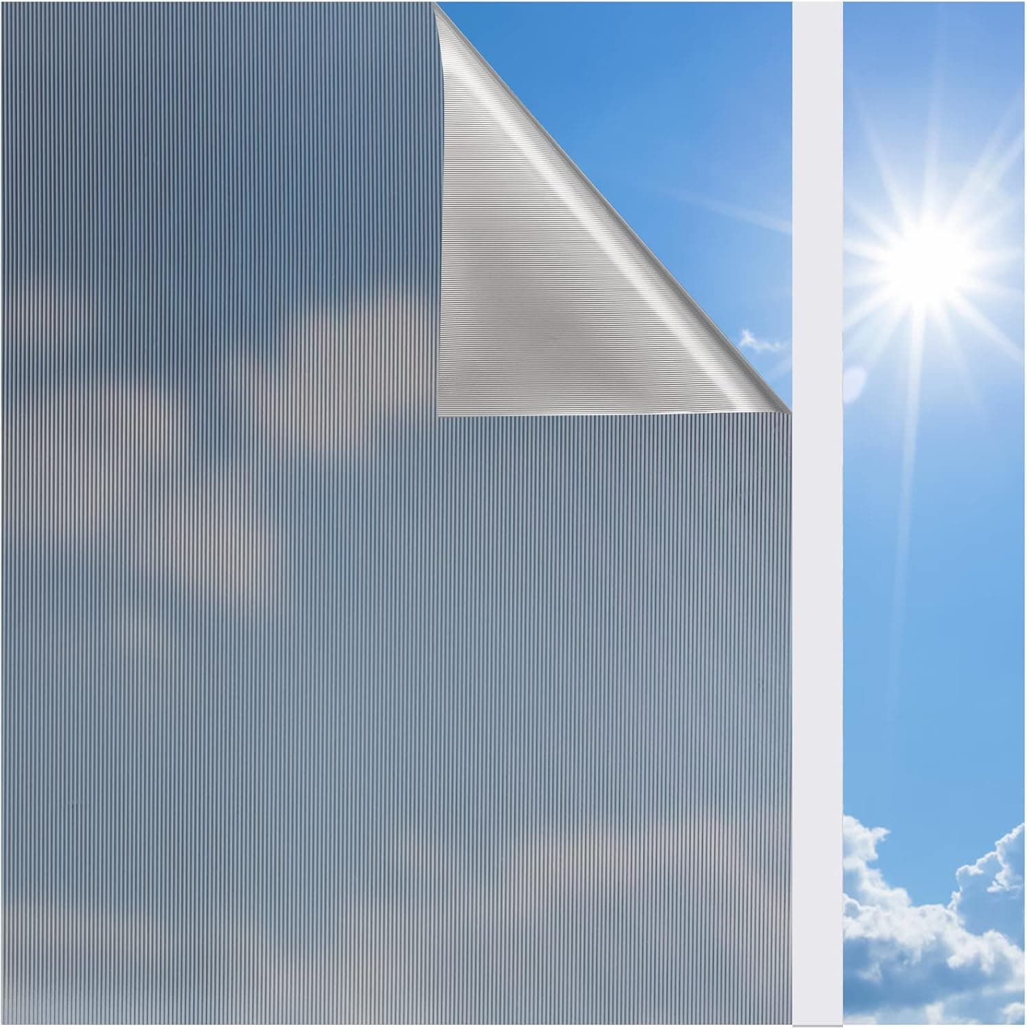 Sun Blocking Window Film Privacy Day and Night: Reflective Window Tinting Film for Home, Anti UV Heat Control Window Coverings Nighttime Privacy Non-Adhesive Cling (17.5 x 78.7 in, Silver)