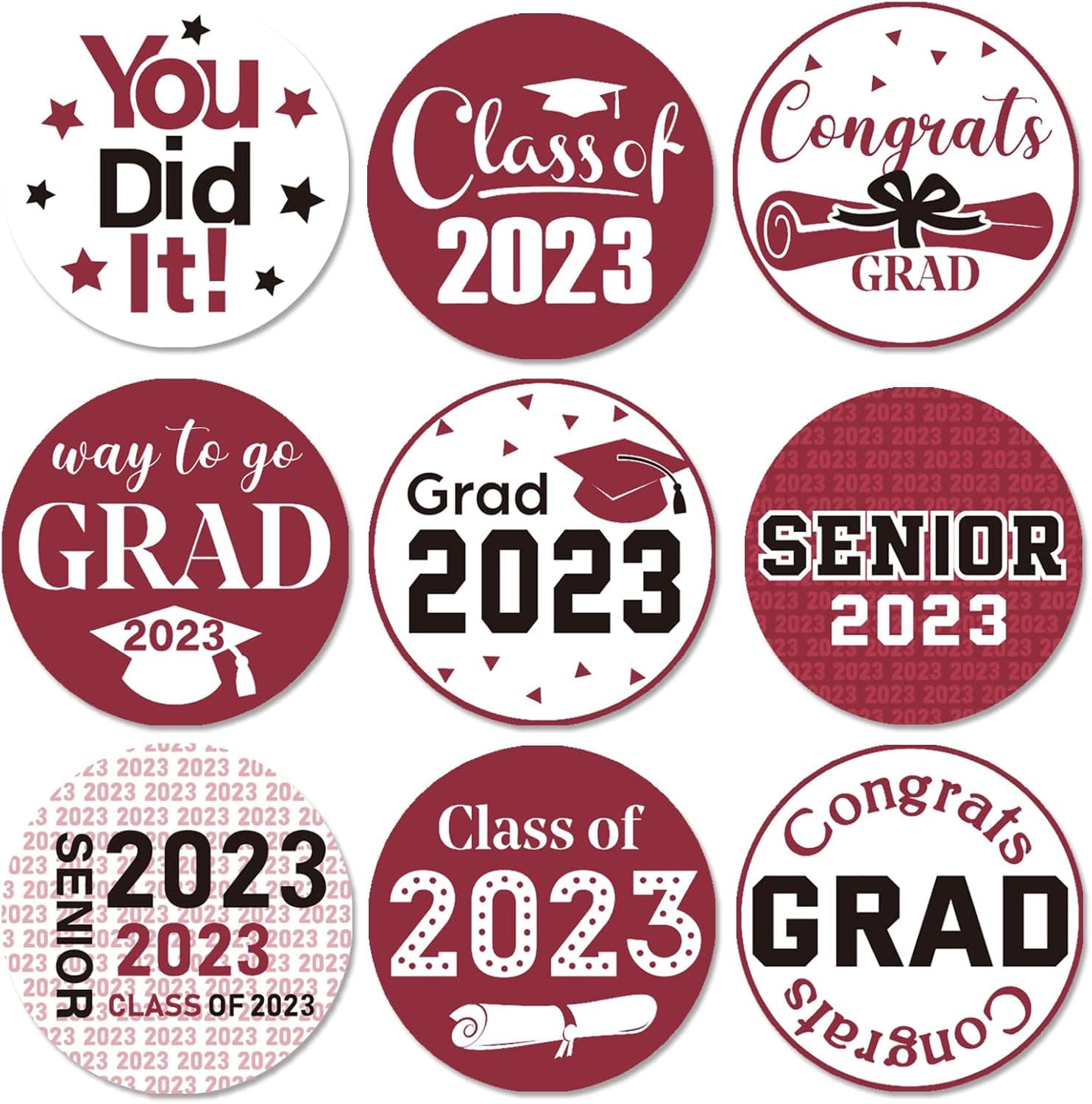 504 Pieces 2023 Graduation Stickers Congrats Grad Senior Class of 2023 Party Favor Candy Labels Chocolate Stickers for 2023 High School College Doctorate Graduation Celebration (Maroon)