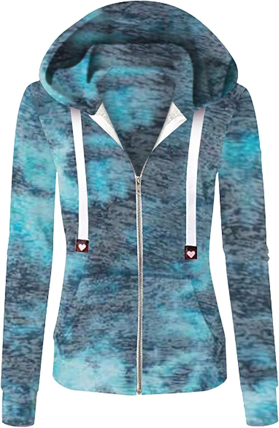 Women's Sport Jacket Tie Dye Hooded Sweatshirt Long Sleeve Full Zip Pullover Tops Plus Size Hoodies Coat S-5XL