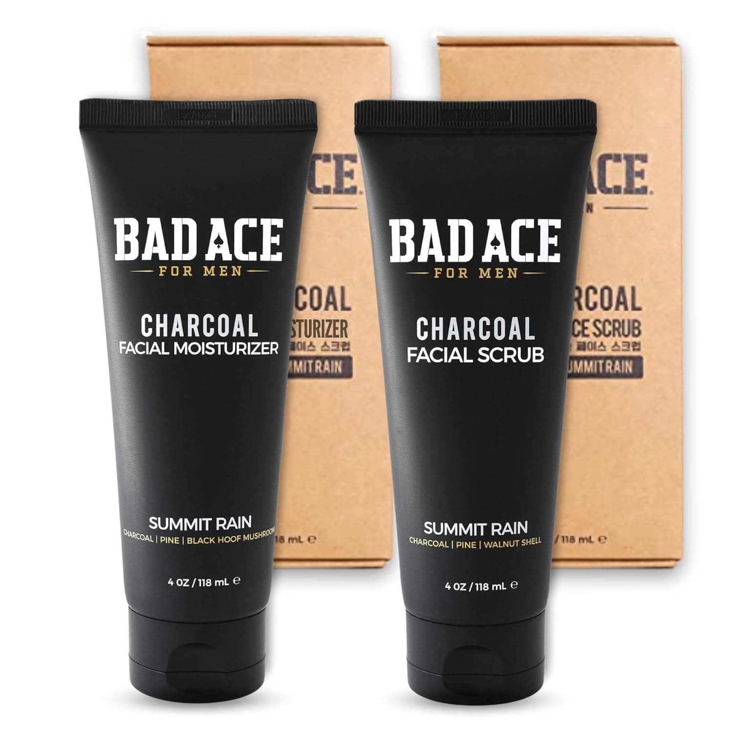 BAD ACE Charcoal Men's Facewash and Moisturizer Set | Korean Skin Care, Men's Charcoal Face Care Duo | Skin Care Kit for Men | Essential Skin Care Routine for Men | For Normal to Oily Skin