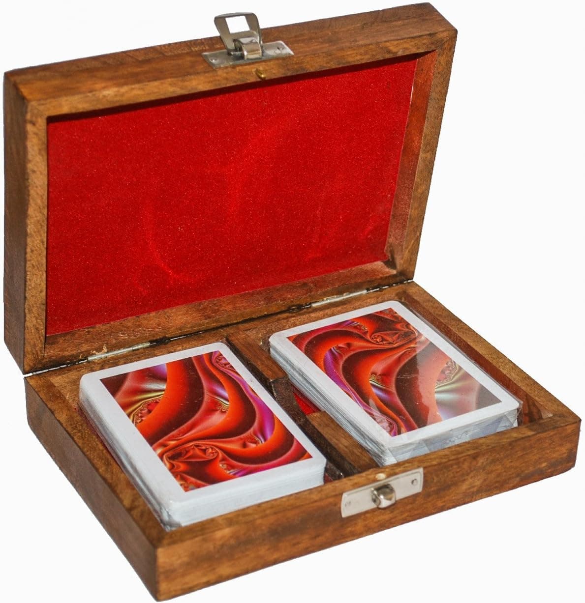 Cyber Monday Sale 2017 Deals - GoCraft Wooden Nickel Inlay Card Holder with 2 Decks of Premium Quality Playing Cards - 6.5" x 5" x 1.5"