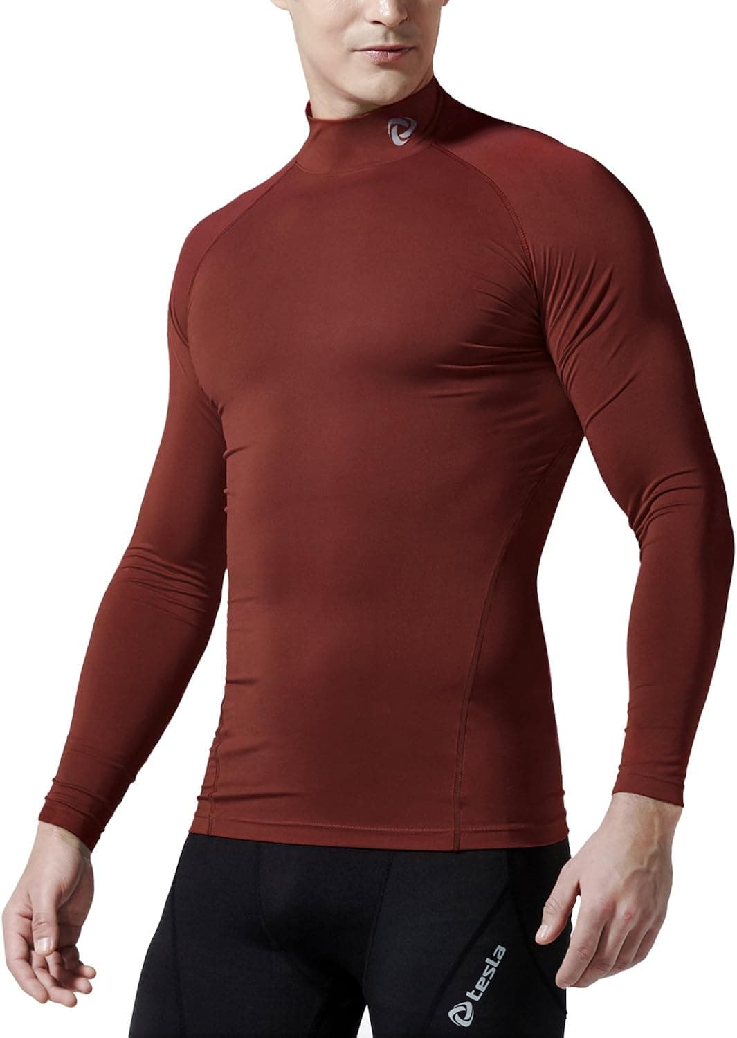 TSLA Men's Thermal Wintergear Compression Baselayer Mock Long Sleeve T Shirts, Zero Winter(t32) - Brick, Medium.