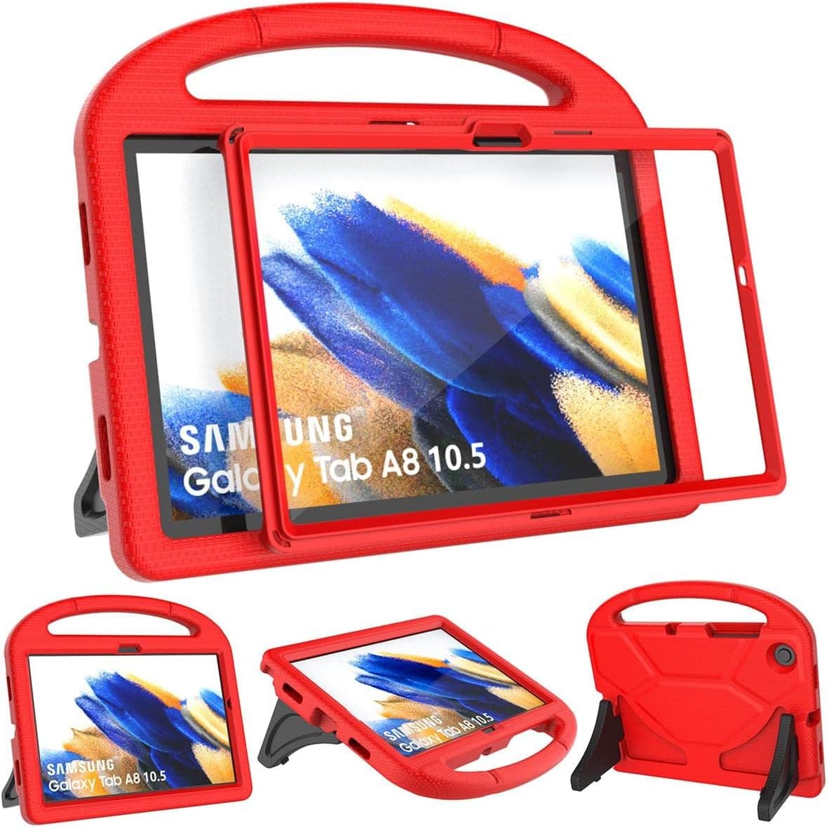 SUPLIK Kids Case for Samsung Galaxy Tab A8 10.5 inch 2022, Galaxy Tab A8 10.5" Case with Screen Protector, Shockproof Handle Stand Protective Cover for Samsung Tab A8 10.5 (SM-X200/X205/X207), Red