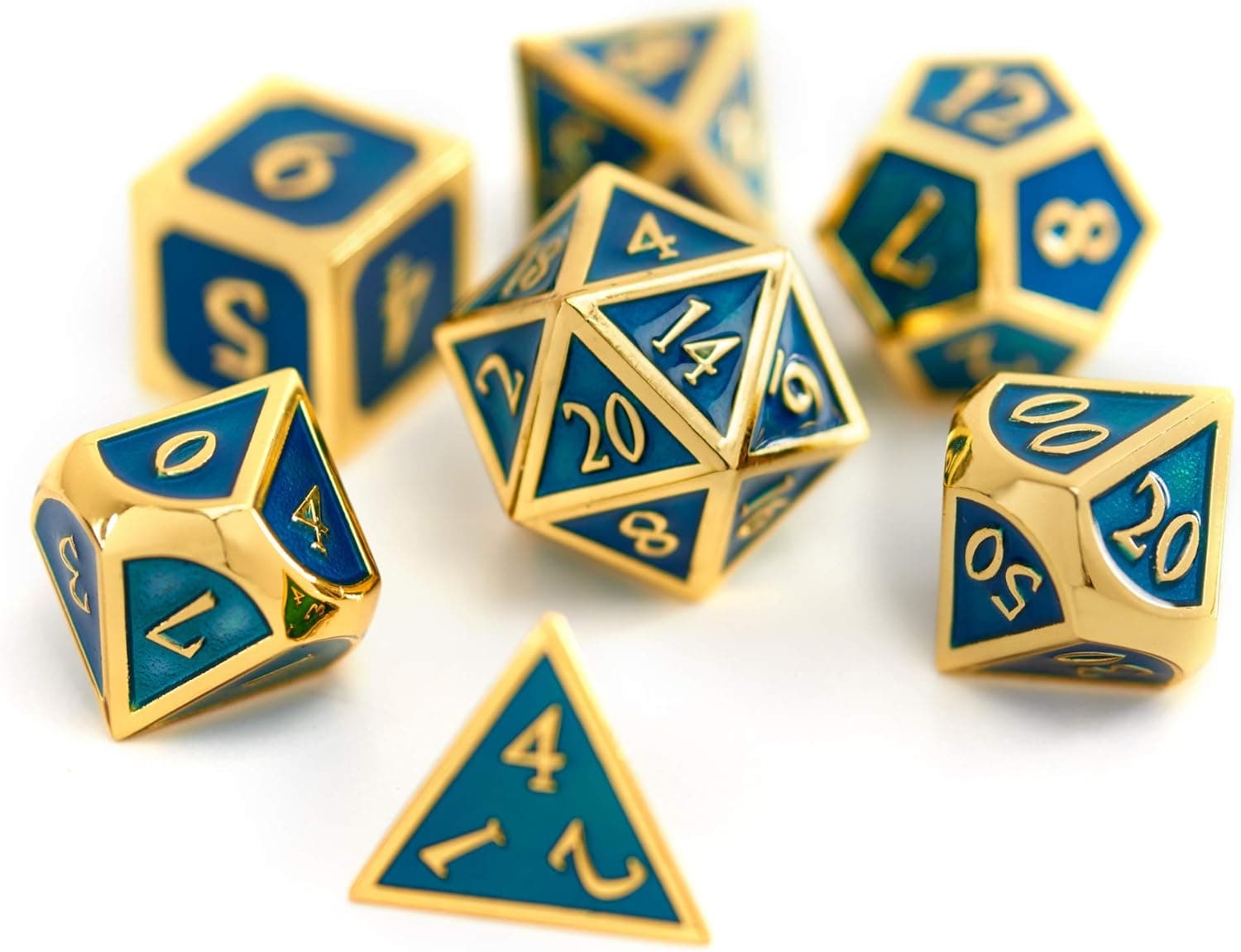 Metal DND Dice Set Blue/Gold Polyhedral Dice with Polished Tin Carrying Case for Table Top Games D&D Dungeons and Dragons Role Playing Games