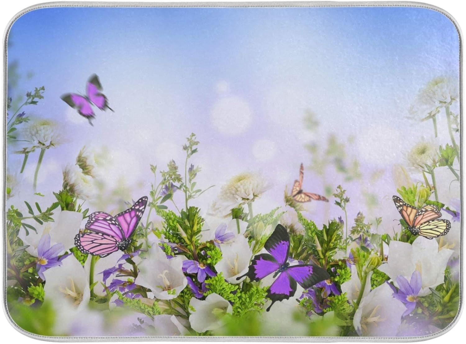 Spring Summer Butterflies Flowers Dish Drying Mats 18x24 inch for Kitchen Daisies Floral Painting Dishes Pad Dish Drainer Mats Absorbent Kitchen Accessories