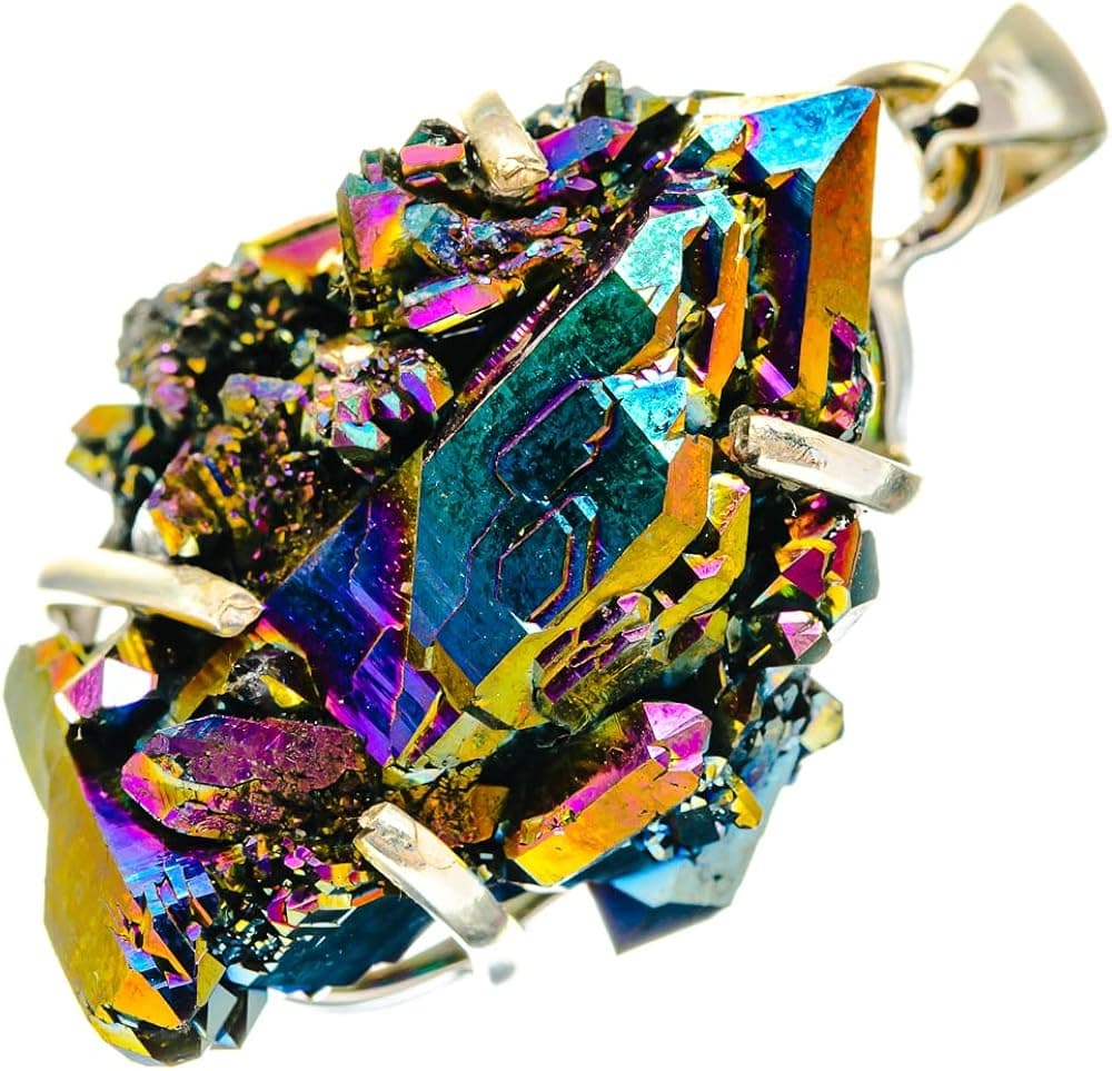 Ana Silver Co Titanium Sunshine Druzy Pendant 1 1/2" (925 Sterling Silver) - Handmade Jewelry, Bohemian, Vintage PD20940