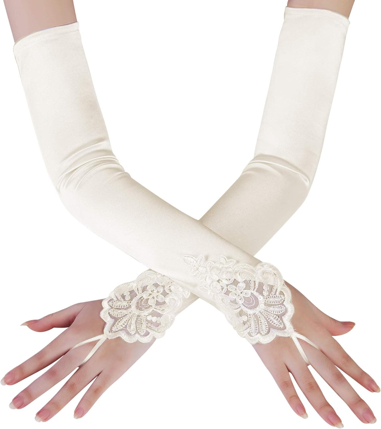 BABEYOND Long Opera Party 20s Satin Gloves Stretchy Adult Size Elbow Length