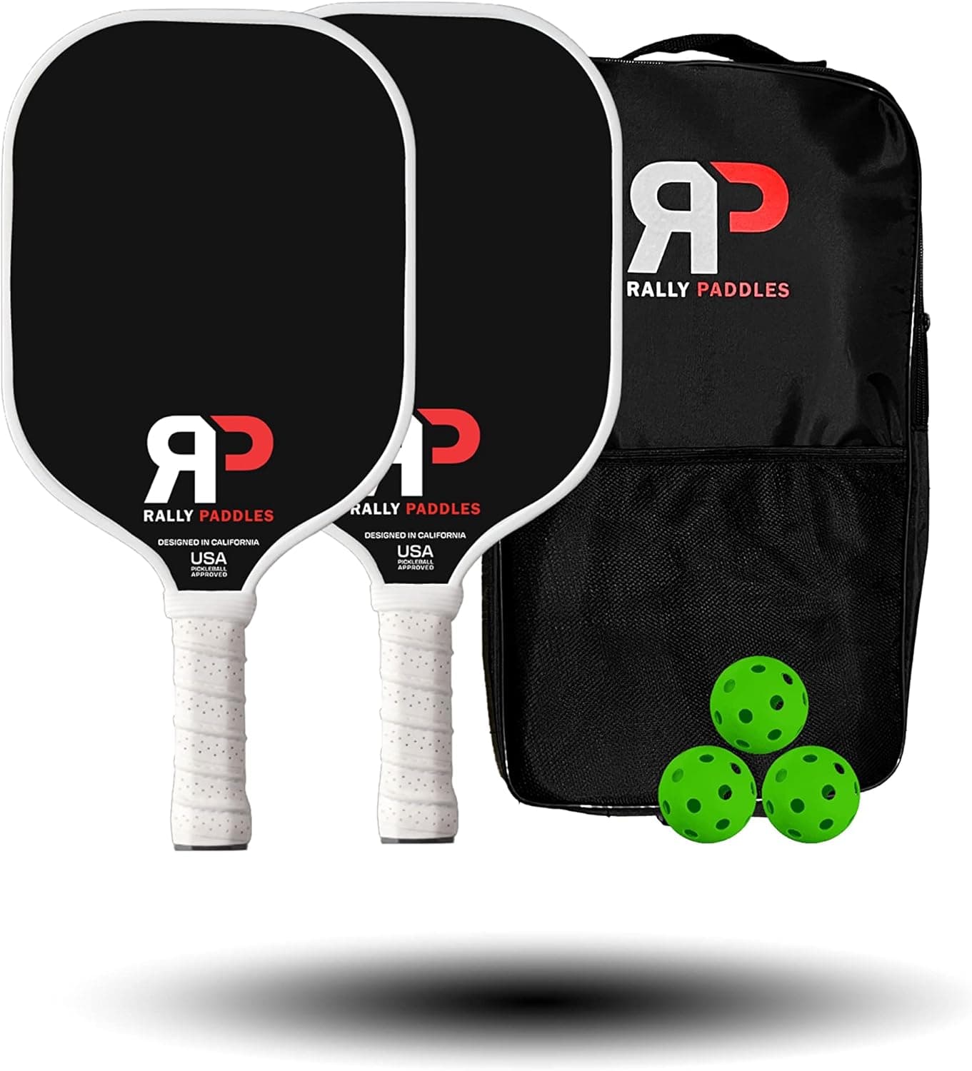 Rally Paddles - Pickleball Paddles Set of 2 | Featuring a Carbon Fiber Surface with Poly Honeycomb Core | Lightweight (7.5oz) for Ultimate Performance | 2 Paddles, 4 Balls, 1 Bag | USAPA