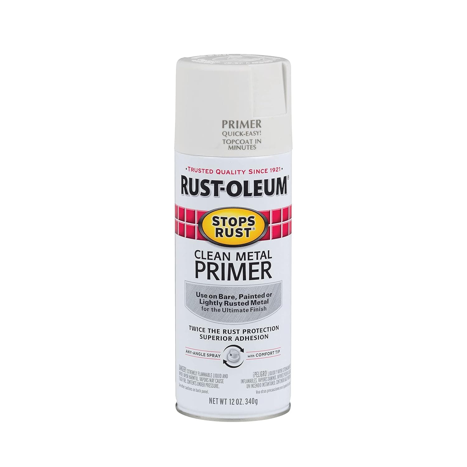 Rust-Oleum 7780830 Stops Rust Spray Paint, 12 Ounce, Flat White Clean Metal Primer, 12 Fl Oz