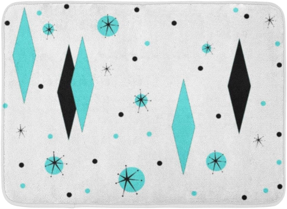 Ablitt Bath Mat Customizable Turquoise Diamonds Starbursts Color Mid Century Modern Bathroom Decor Rug 16" x 24"