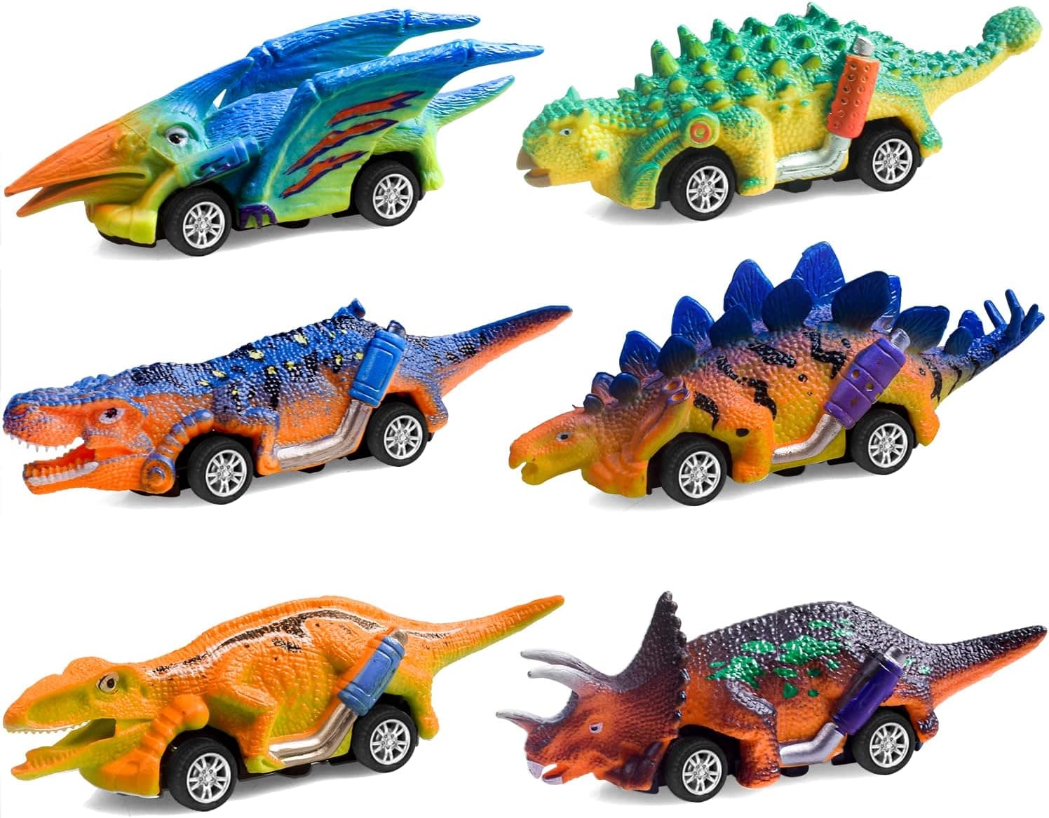 FFTROC Dinosaur Toys for Kids 3-5 Pull Back Cars 6 Pack - Monster Trucks Toys for 3 4 5 Year Old Boys Toys Birthday for Kids Dinosaur Toys for 3 Year Old Boy