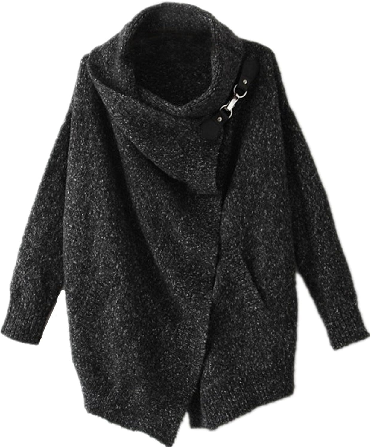 Women's Black Lapel Long Sleeve Ouch Cardigan Sweater (M, Black)