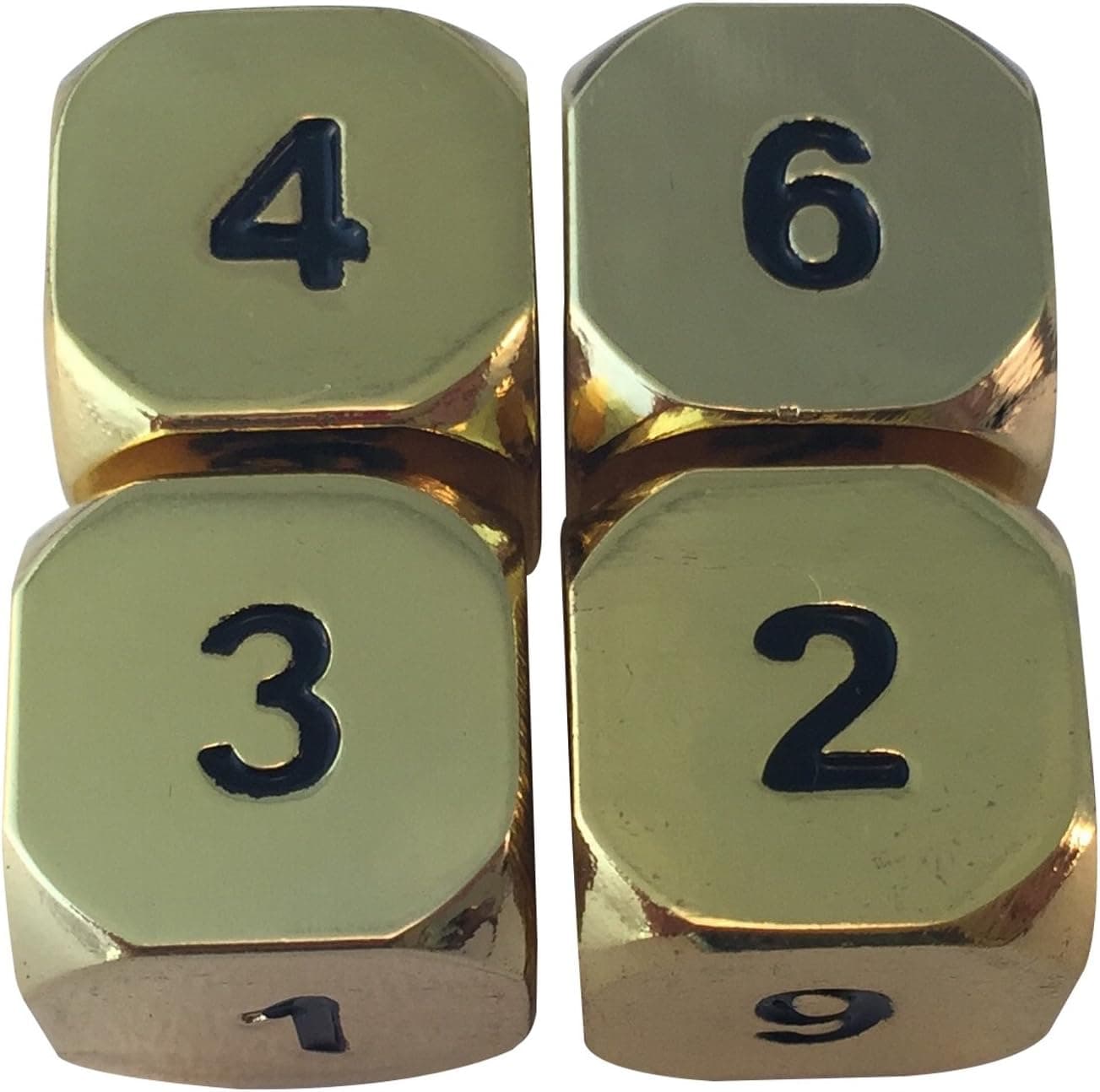 Set of 4 Gold Color Solid Metal 6 Sided (D6) RPG Dice by SkullSplitter Dice