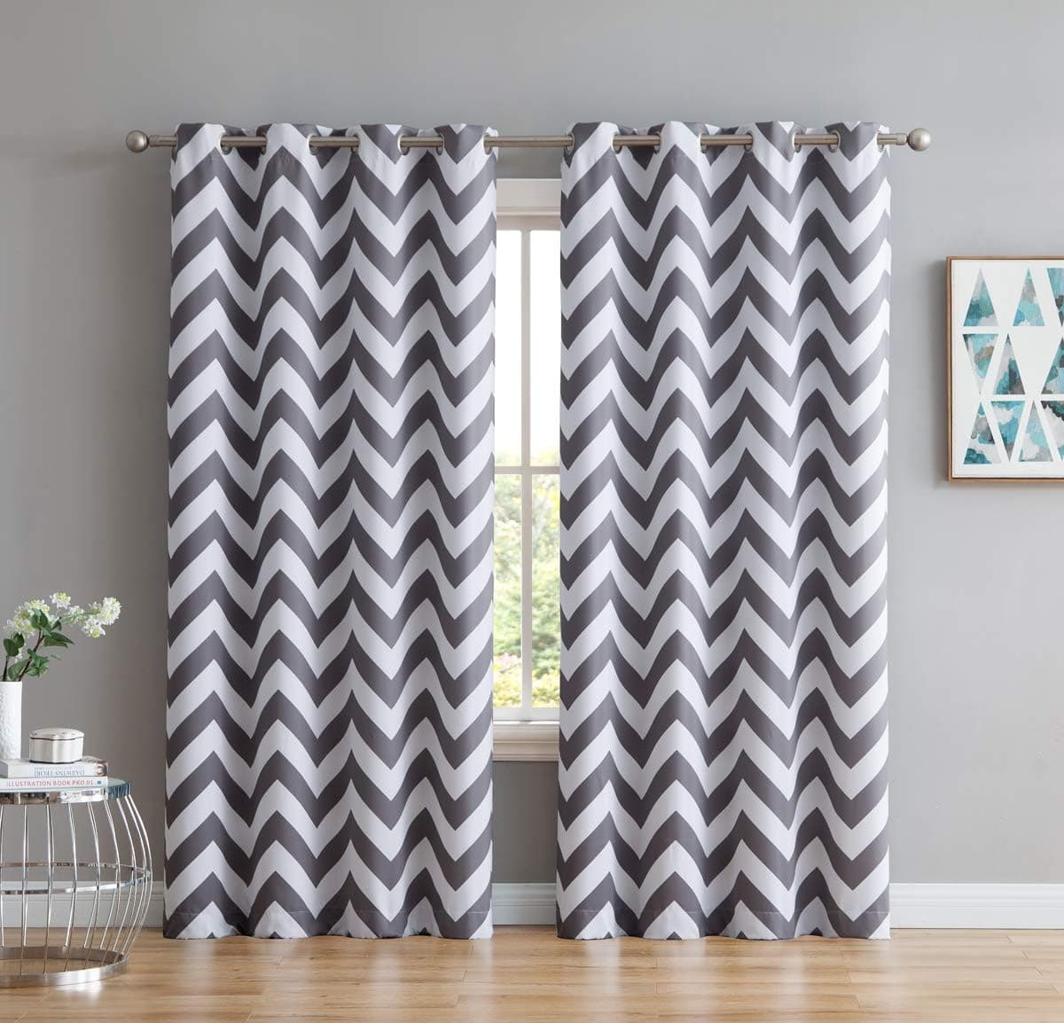HLC.ME Chevron Print Thermal Insulated Energy Efficient Room Darkening Blackout Window Curtain Grommet Top Panels for Bedroom & Nursery - Set of 2-52" W x 72" L - Grey