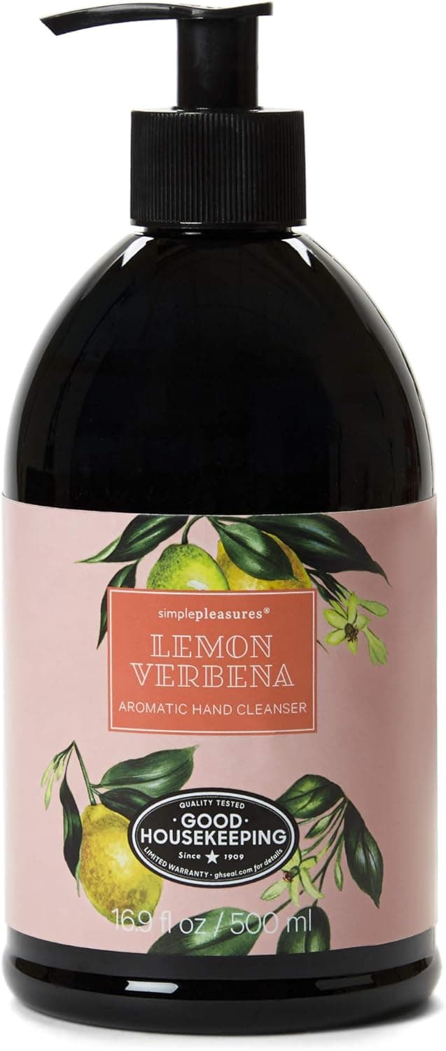 Simple Pleasures Luxury Lemon Verbena Scented Aromatic Hand Cleanser - Classic Floral Design Hand Soap Dispenser Pump for Bathroom Or Kitchen Countertop - Backed by The Good Housekeeping Seal