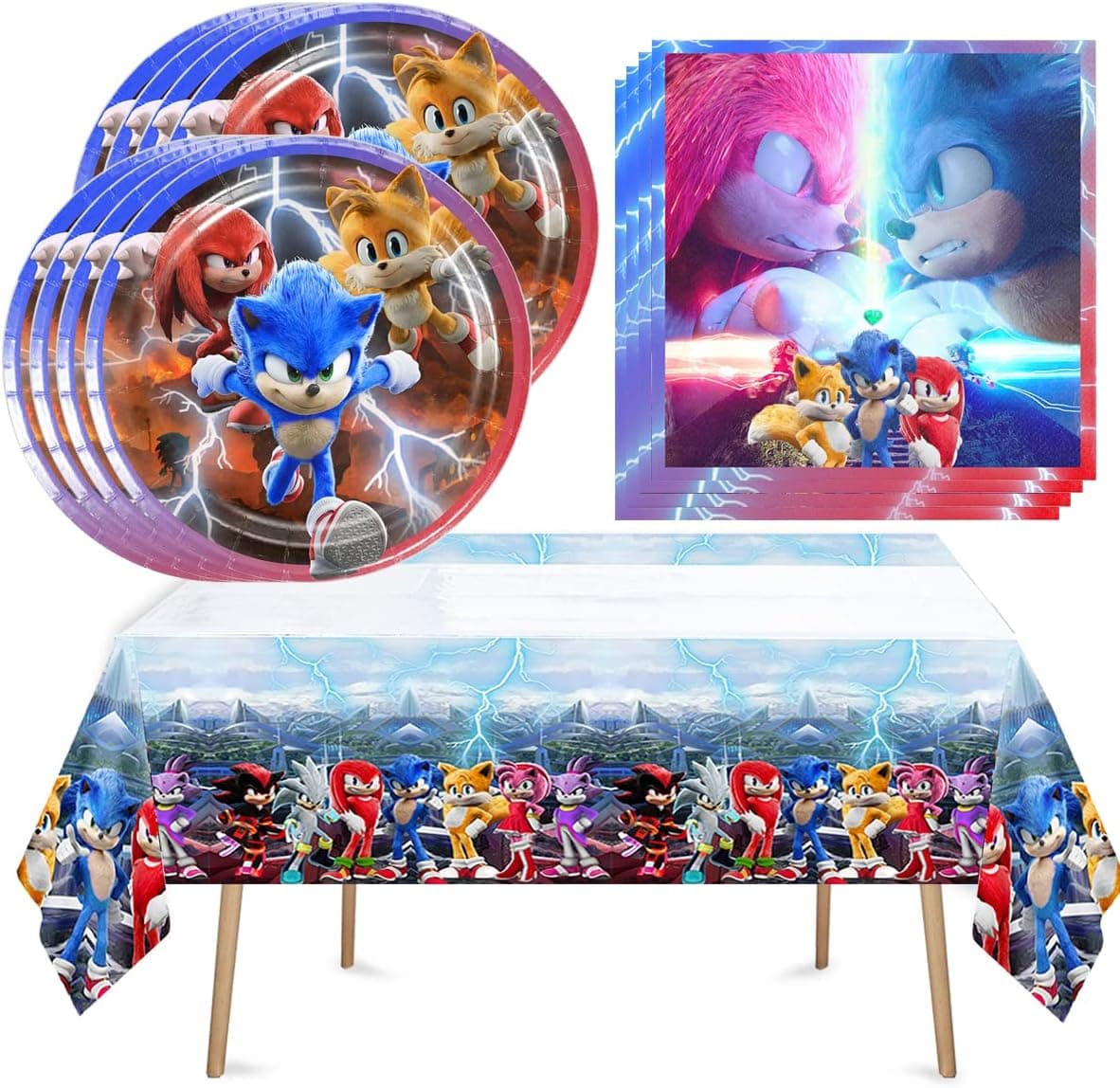 41 Pcs Party Supplies Decoration,Red and Blue 20 Plates 20 Napkins 1 Tablecloth for Birthday Party Favor Serves 20