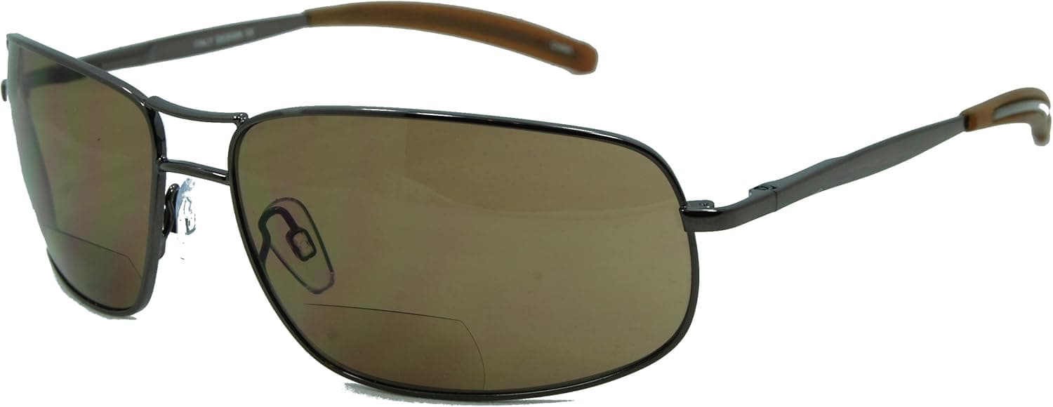 In Style Ace in the Hole Bifocal Reading Sunglasses - Full-Rimmed, Rectangular Metal Frame - Non-Polarized Aspheric Lens