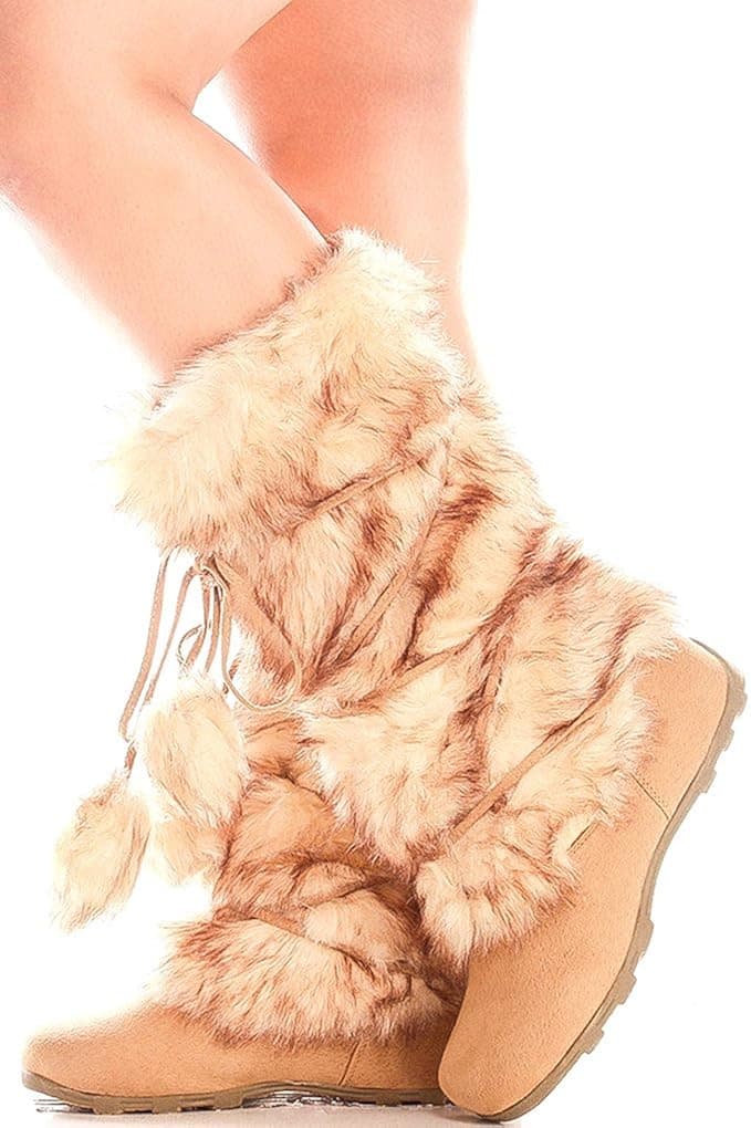 Blossom Fur Suede Material Look LACE Accent Casual Knee HIGH Boots 85 Camel
