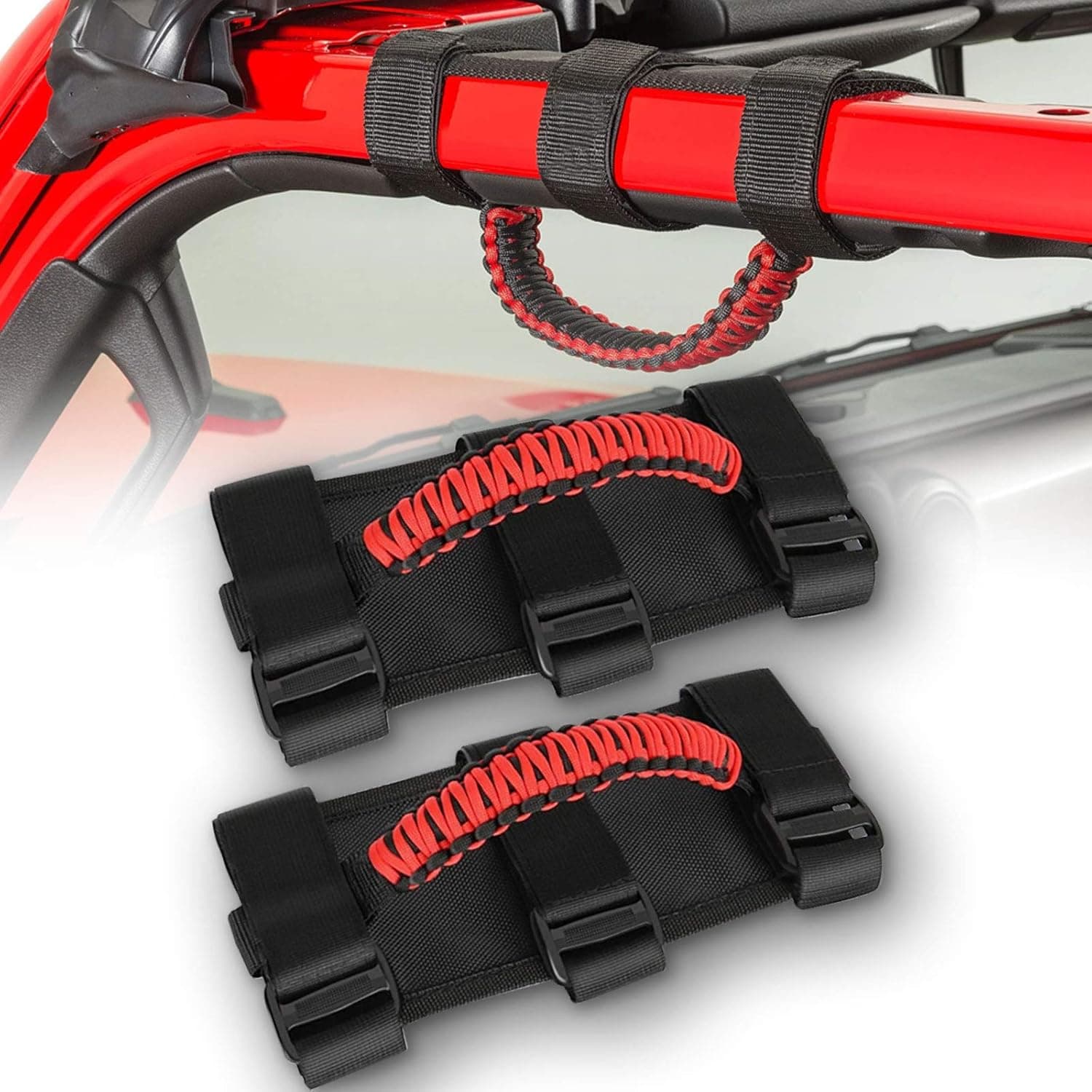 Cynthiiaa 2 PCS Jeep Grab Handles, Roll Bar Grab Handles Fit for Jeep Wrangler YJ TJ JL JK JLU JT Sports Willys Sahara Gladiator Freedom Rubicon (1987-2020) Jeep Grip Handles with Woven Handle