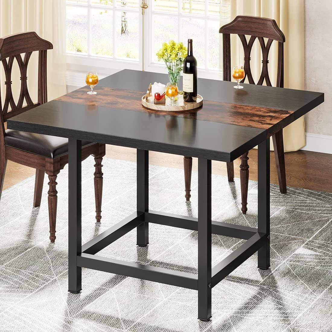 Tribesigns Small Square Dining Table for 4 People, Farmhouse 39.4"x 39.4"x29.5 “ inches Wooden Kitchen Table,Industrial Dinning Table Patio Table for Backyard,Dinning Room &Small Space, Black&Retro