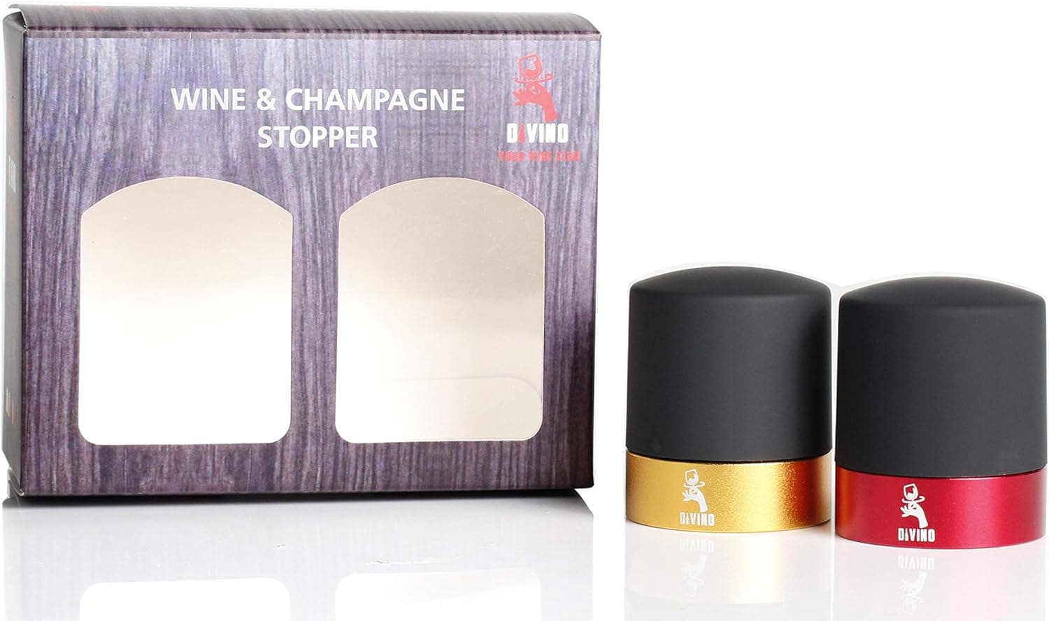 Wine and Champagne Stopper with Aluminium Ring, Professional Bottle Sealer for Wine, Champagne, Cava, Prosecco & Sparkling Wine, Saver Plug, Compact Bottle Plug Set of 2 (GOLD & RED, Champagne & Wine)