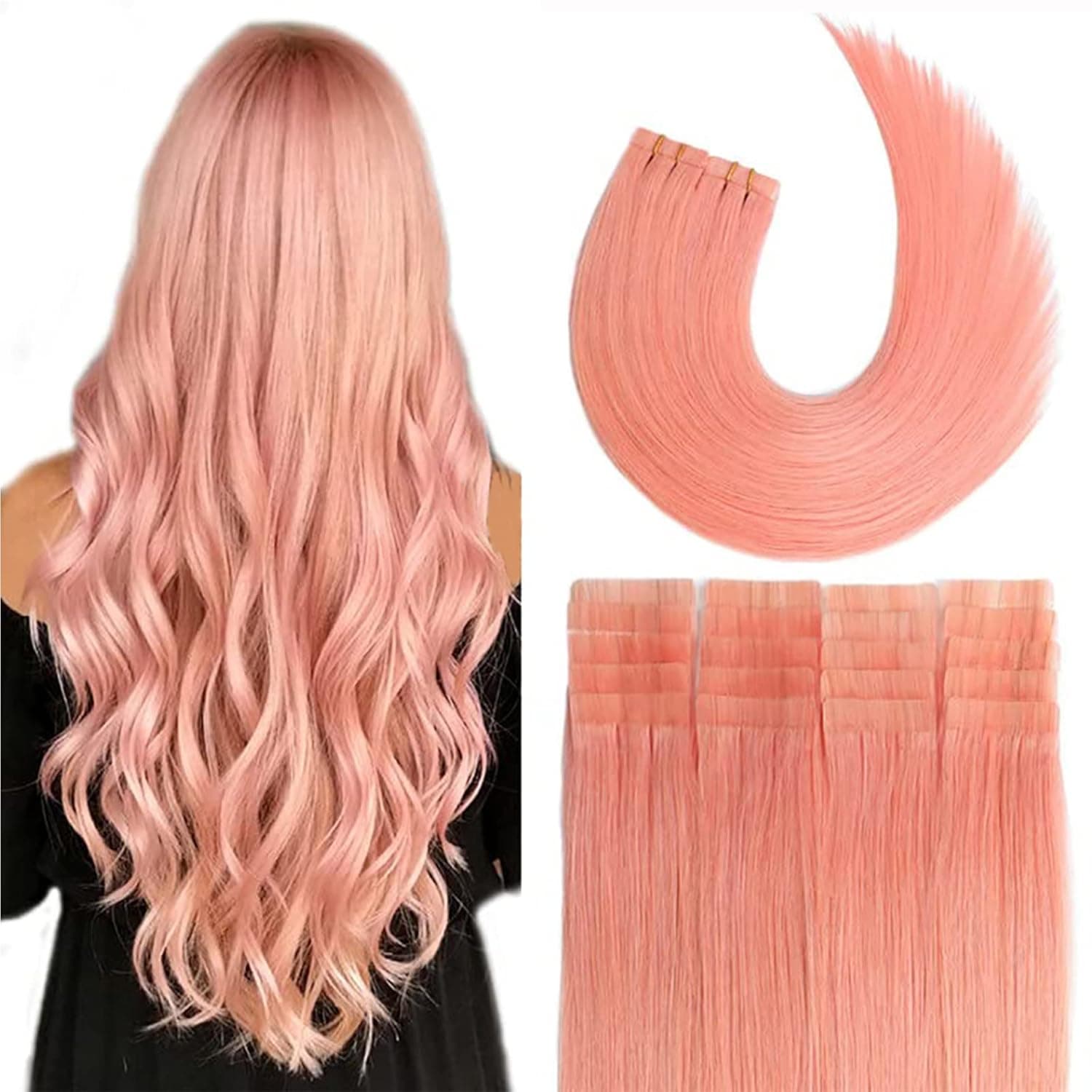 18 Inch Tape in Hair Extensions Pink 100% Remy Human Hair Extensions Silky Straight for Fashion Women 20 Pcs/Package(18Inch #Pink 40g)