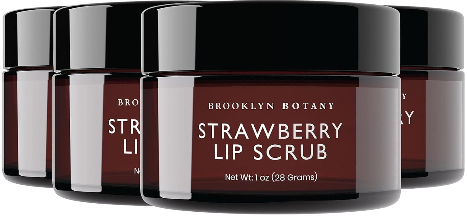 Brooklyn Botany Lip Scrub Exfoliator 1 oz – Lip Moisturizer for Dry Lips and Chapped Lips – Gentle Lip Exfoliator for Smooth and Brighter Lips – Strawberry Flavor - Pack of 4
