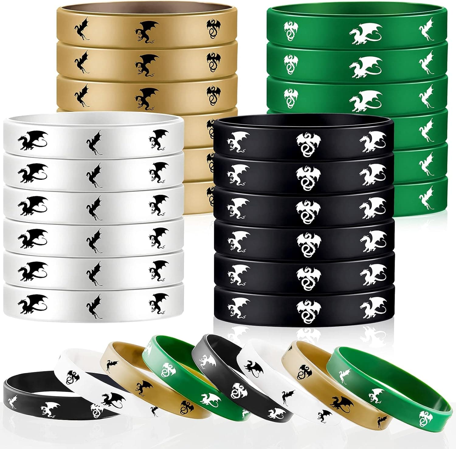 48 Pieces Dragon Party Favors Dragon Party Rubber Bracelets Dragon Themed Silicone Wristbands Prints Rubber Bracelets Colored Stretch Wristband for Dragon Themed Party Wars Birthday Supplies Presents