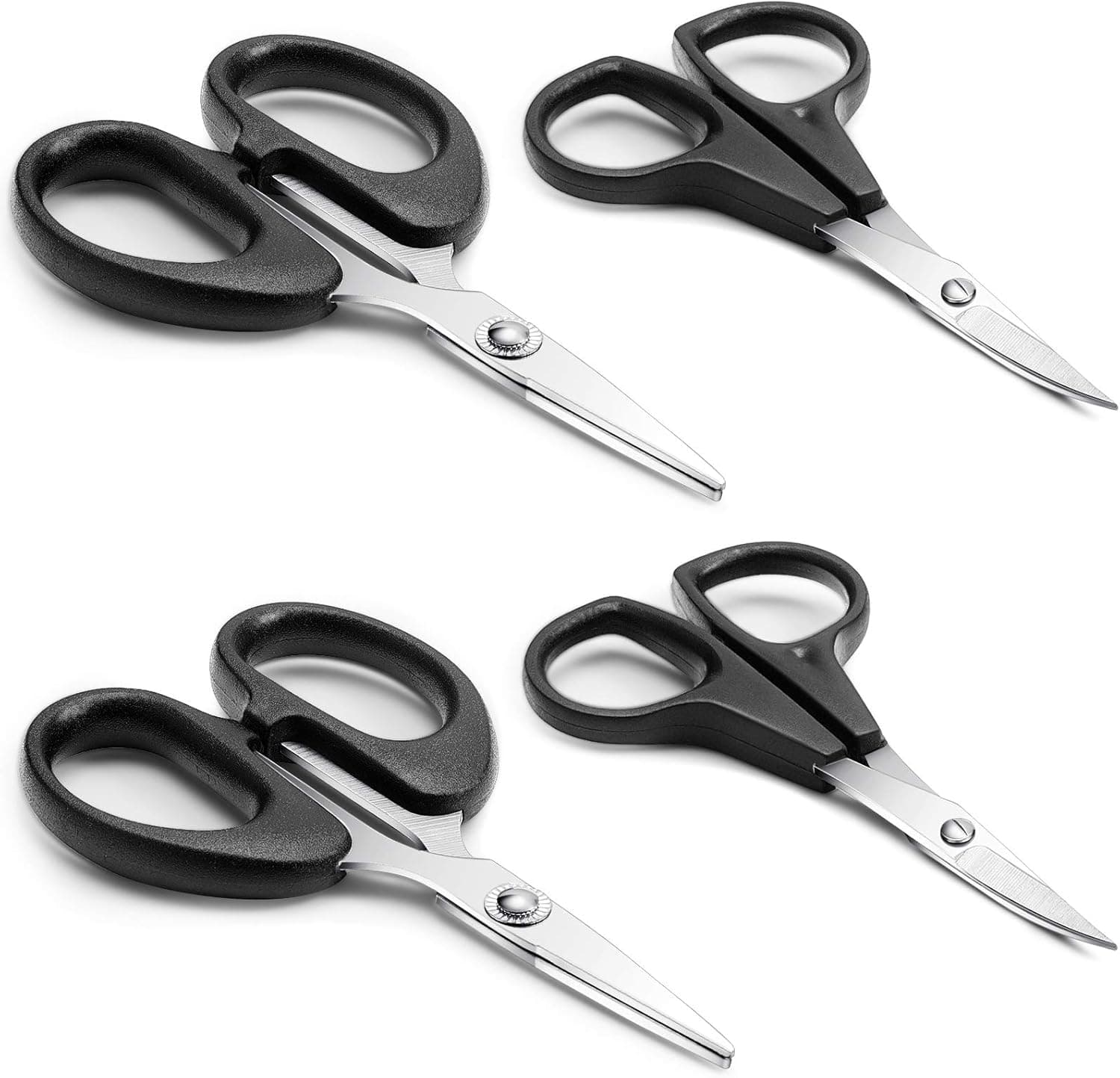 4 Pieces Needlecraft Scissors Curve Tip and Straight Tip Embroidery Scissor for Embroidery, Sewing and Any Crafting, Black Handle