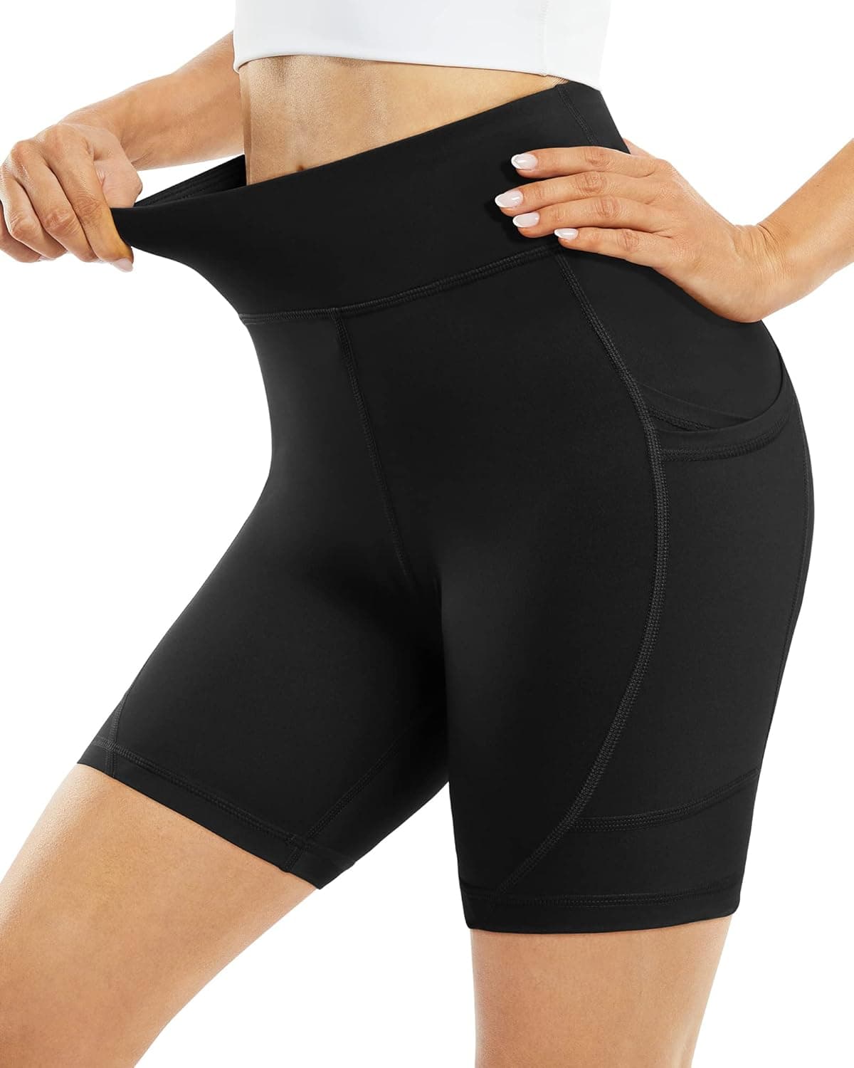 OUGES Women's Yoga Biker Shorts 6" High Waist Workout Gym Shorts with Pockets