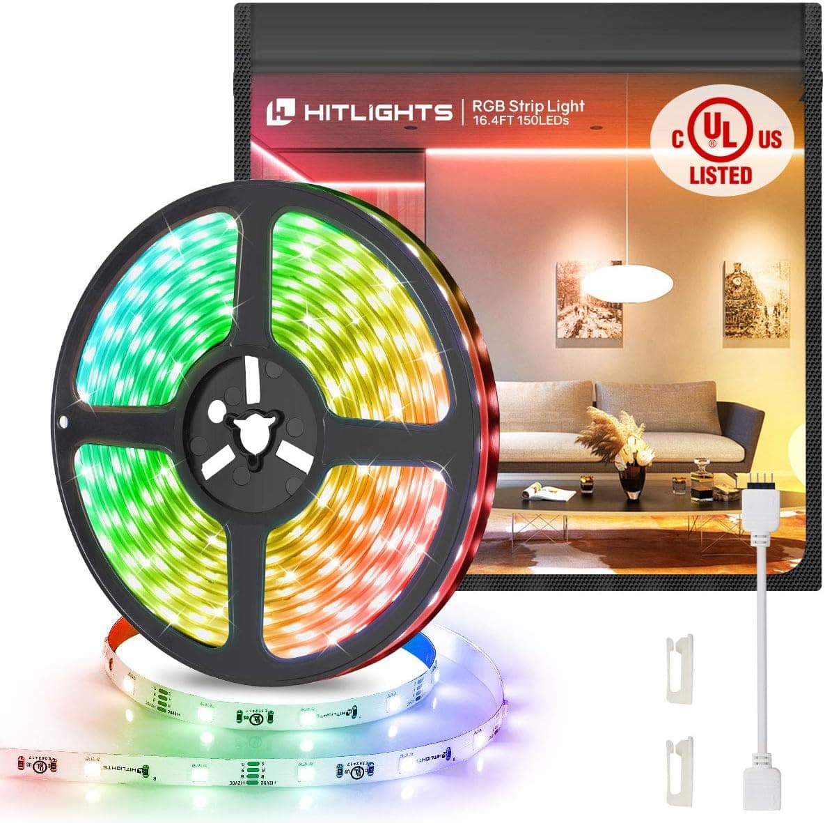 HitLights LED Light Strip, Premium High Density 5050-16.4 Feet, 150 LEDs, 12V DC. UL-Listed for Under Kitchen Bedroom Home Decoration(Power Adapter and 4Pin LED Controller Not Included)