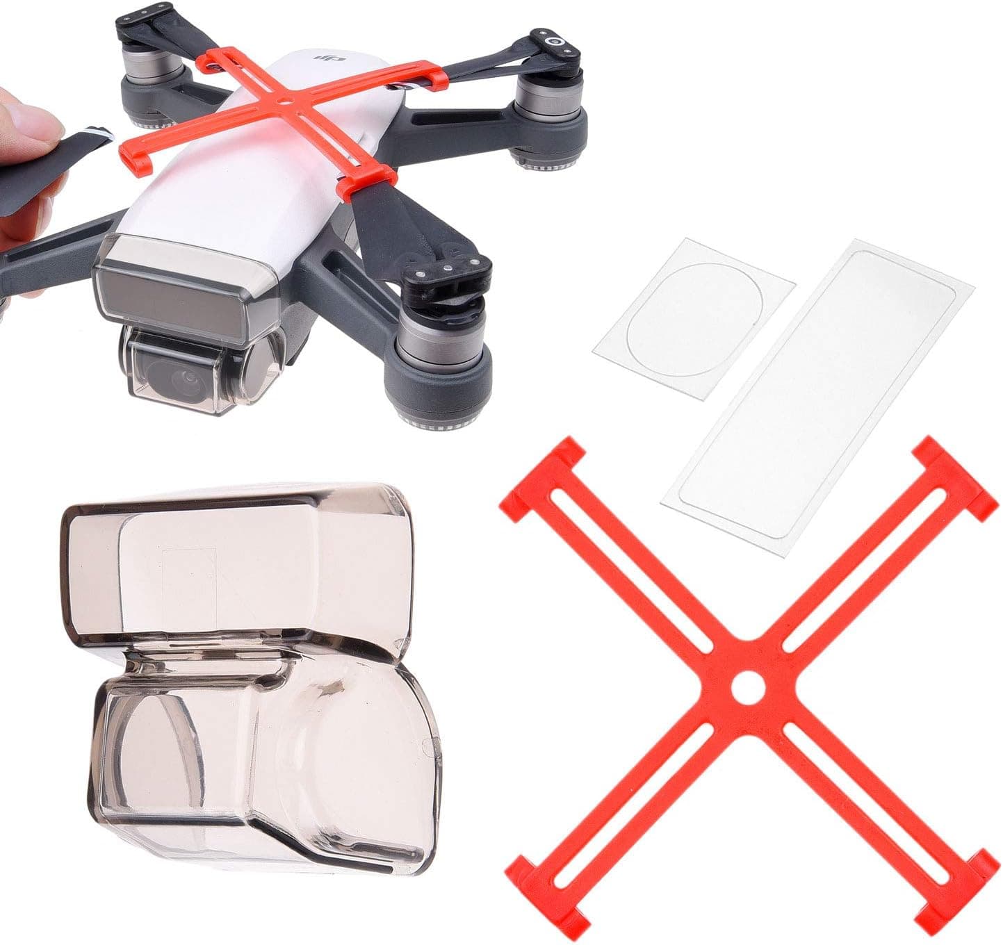 CamKix Protection Kit Compatible with DJI Spark: Propellor Fixators, 2in1 Gimbal Lock and Shield, Camera/Sensor Protectors - Keeps The Propellers and Gimbal Locked in a Fixed Position, Shields