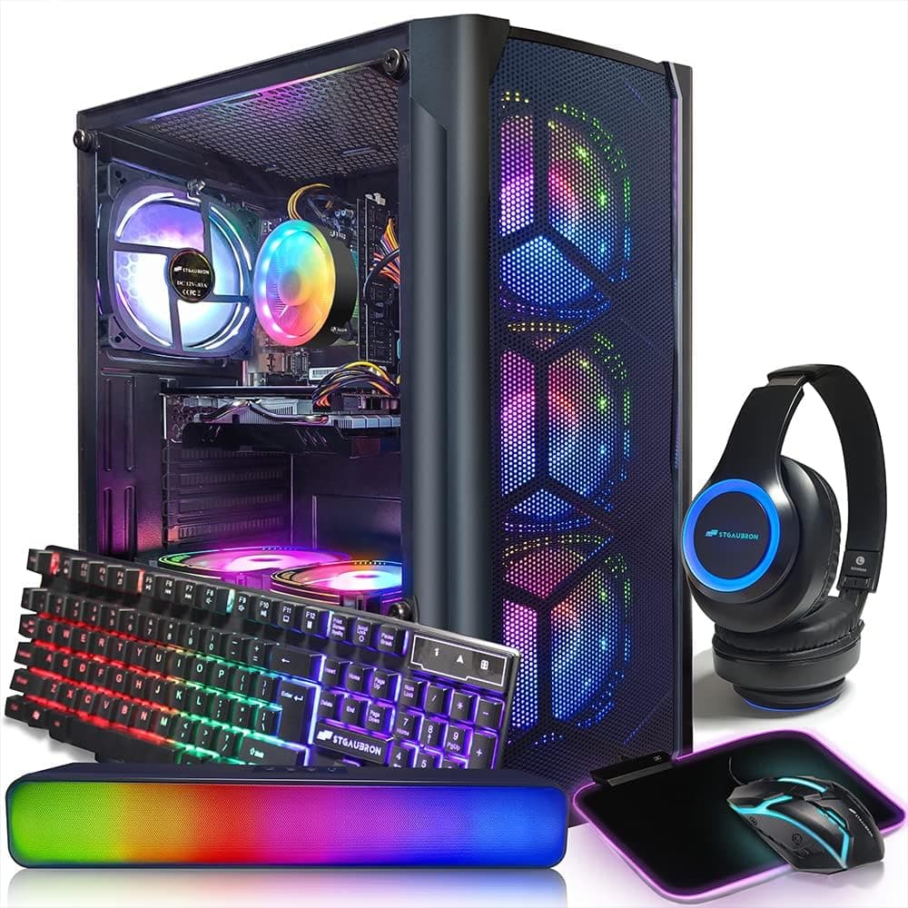 STGAubron Gaming PC Diamond Black,Intel Core i7 up to 3.8G,Radeon RX580 8G,16G,1TB SSD,WiFi,BT 5.0,RGB Fan x 6,RGB Keybaord&Mouse&Mouse Pad,RGB Bluetooth Sound Bar,RGB Bluetooth Gaming Mic,W10H64