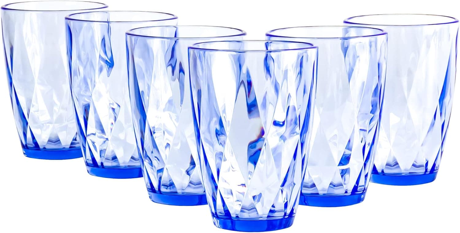 SMARTAKE 12 Ounce Plastic Tumblers, 6 Packs Stackable Drinking Glasses, Shatterproof BPA-Free Plastic Water Glasses for Drinking, Reusable Plastic Cup Sets for Dinner, Bars & Restaurants, 6 Blue