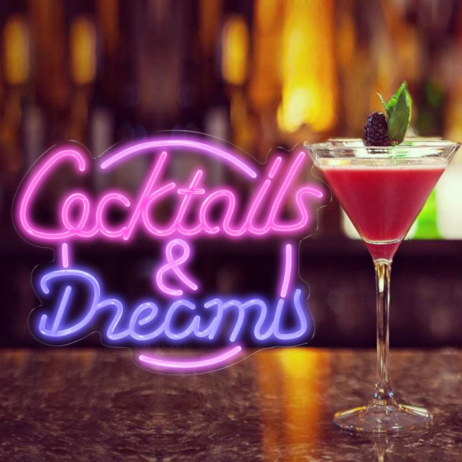 Cocktails and Dreams Neon Sign - LED Neon Bar Signs Home Beer Bar Pub Recreation Room Game Room Windows Garage Wall Restaurant Sign (Cocktails and Dreams)