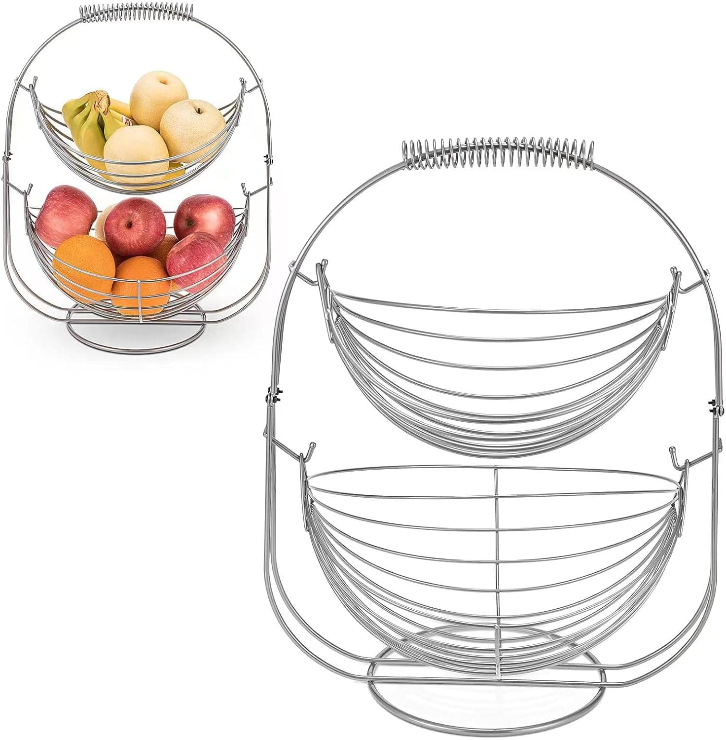 2 Tier Fruit Storage Wire Basket Stabilized Metal Fruit Bowl - 2 Pack Portable and Removable Vegetable and Fruit Snack Storage Frame for Kitchen, Party, Exhibition, Decoration and Gift Fruit Holder
