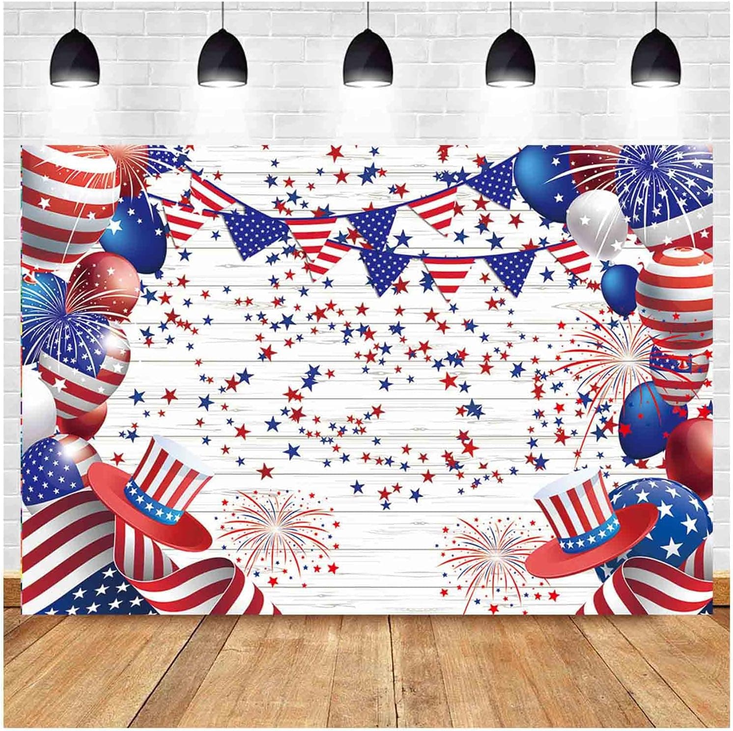 American Flag Stars and Stripes Ballon 4th of July Patriotic Independence Day Photography Backdrops 7x5ft Vinyl Patriotic Veterans Day Prom Birthday Party Decor Supplies Studio Photoshoot Props
