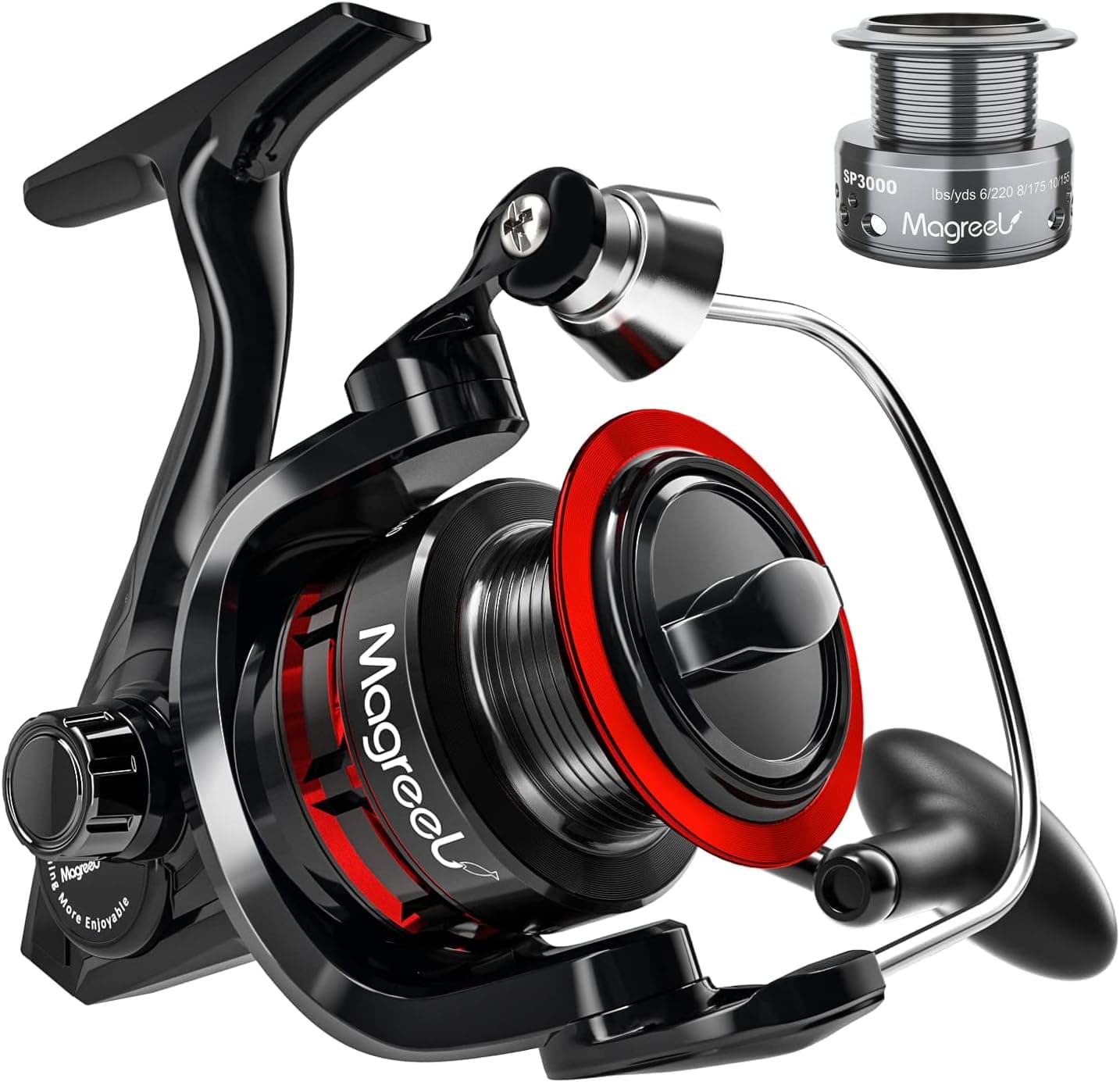 Magreel Spinning Reel Fishing Reel with Spare Plastic Spool, 10+1 Stainless Steel Shielded Bearings, High Gear Ratio7.1:1/6.7:1 CNC Aluminum Alloy Spool Large Rubber Knob