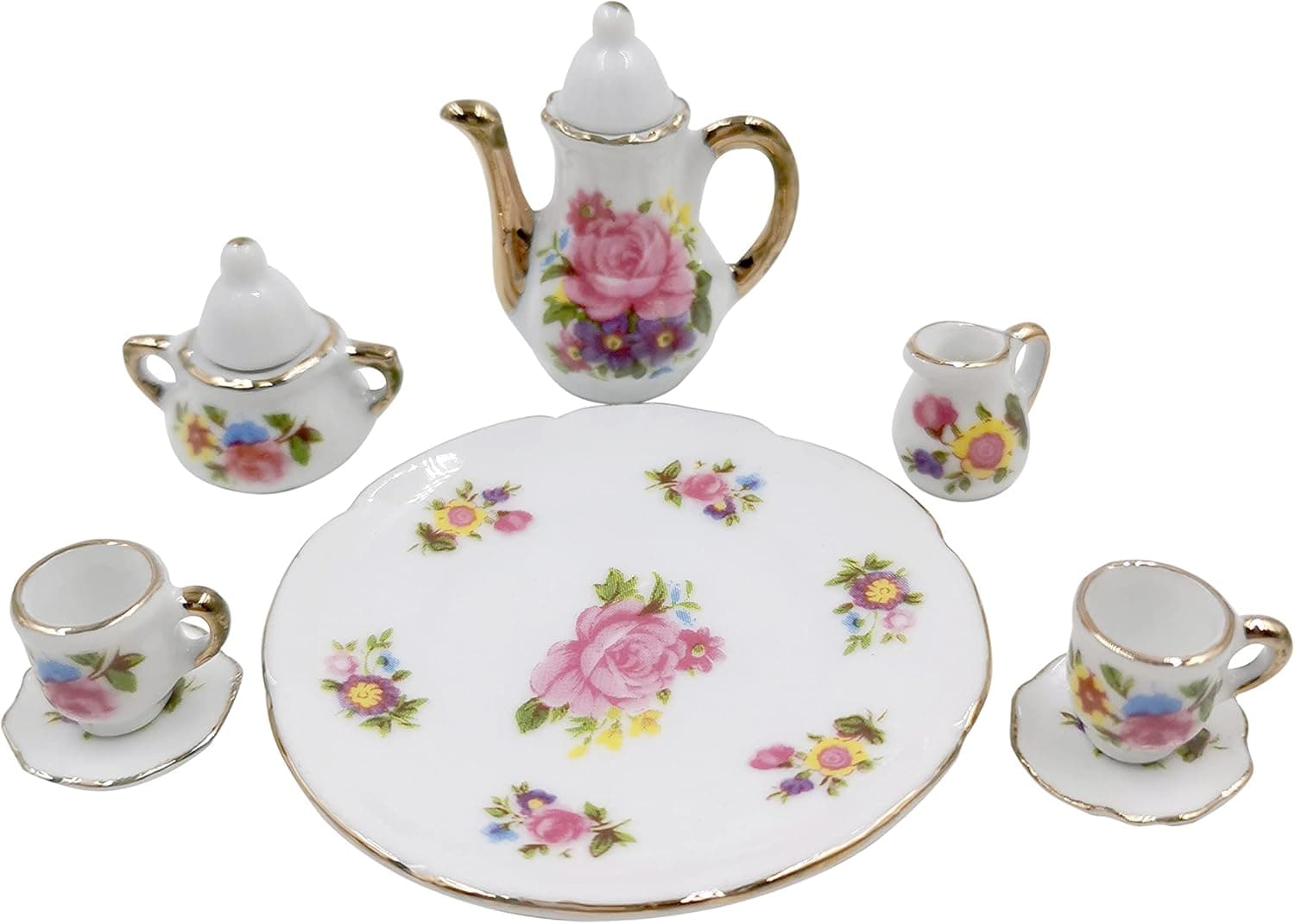 Tukeajuko Miniature Dollhouse Accessories Tea Pot Plate Cup Doll House Porcelain Mini Kitchen Kit Decor Furniture Set 1 12 Scale