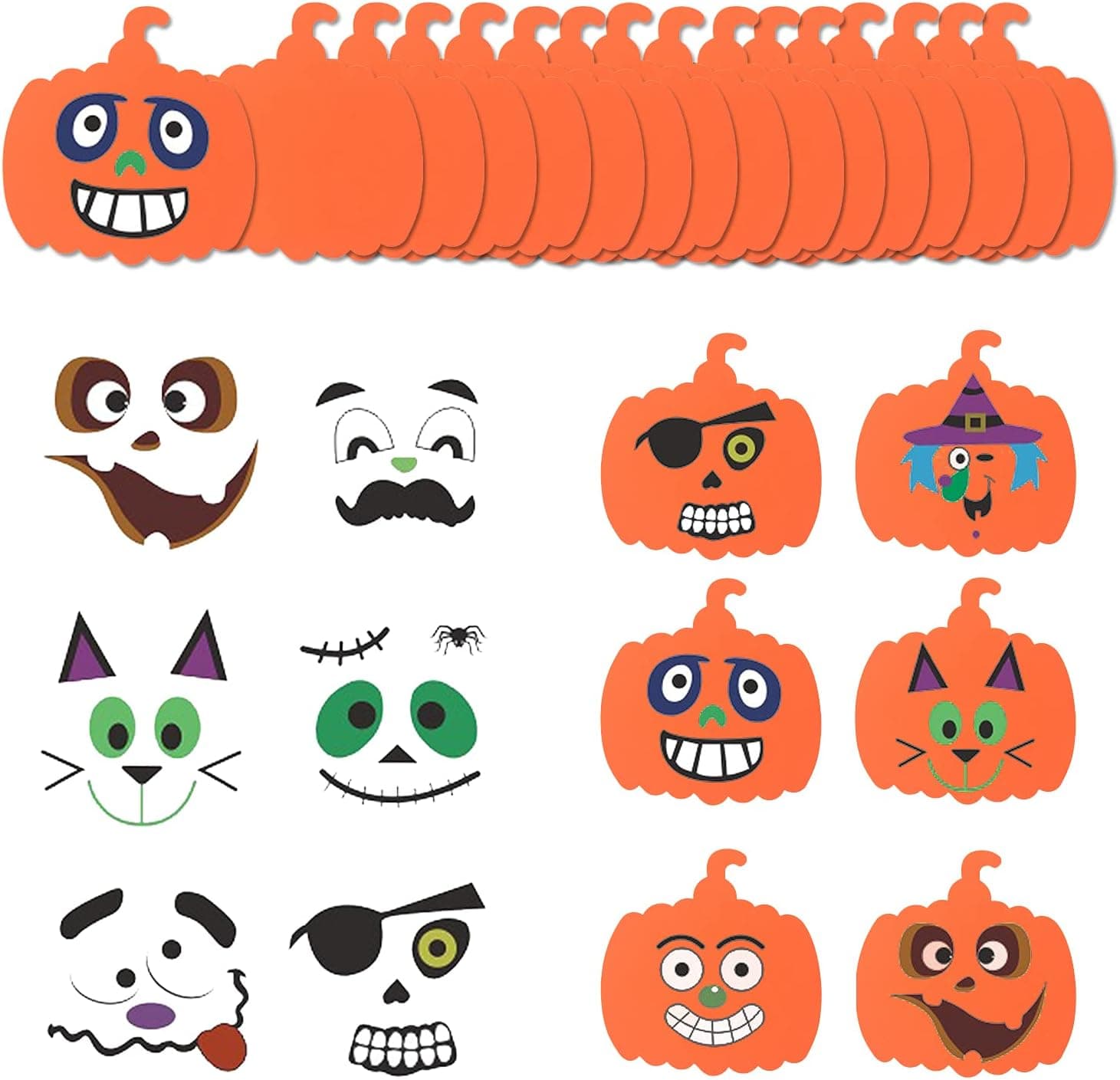 16 PCS Halloween Foam Pumpkin Craft Kit and 17 PCS Pumpkin Stickers for Halloween Kids DIY Craft Party Trick or Treat Party Favors Decorations