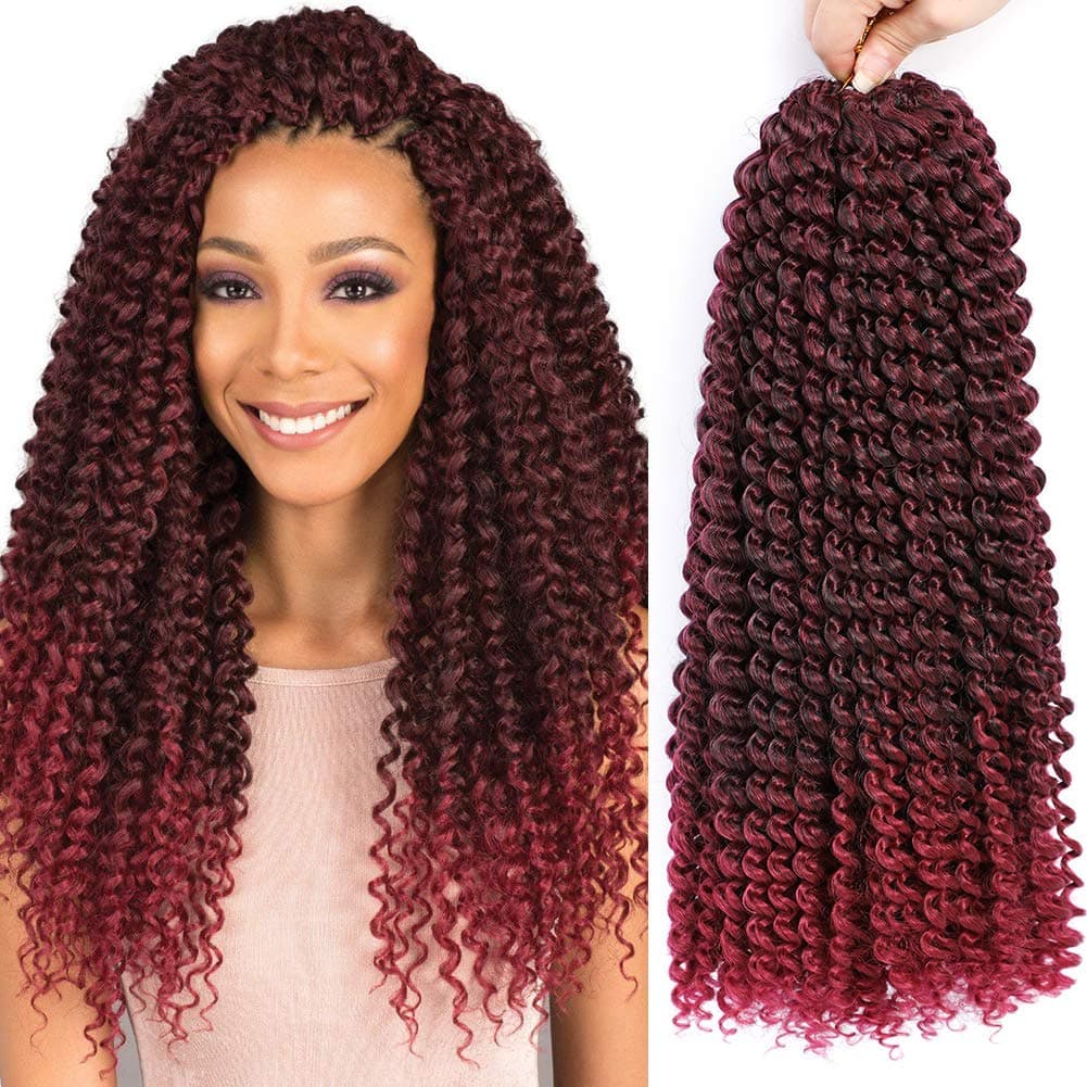 YOLAMI Passion Twist Crochet Hair 18inch 7 Packs Water Wave Passion Twist Braiding Hair Ombre Long Bohemian Curls Crochet Braids For Passion Twist Synthetic Hair Extensions (18inch 7 Packs, M1B/BUG)