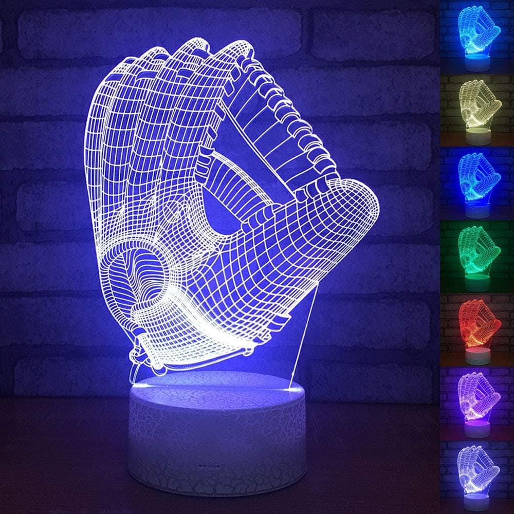 ZTOP Baseball Gloves 3D Visual Optical Illusion Night Light Acrylic 3D LED USB 7 Color Change LED Table Lamp Birthday Father's Day Gift for Kids