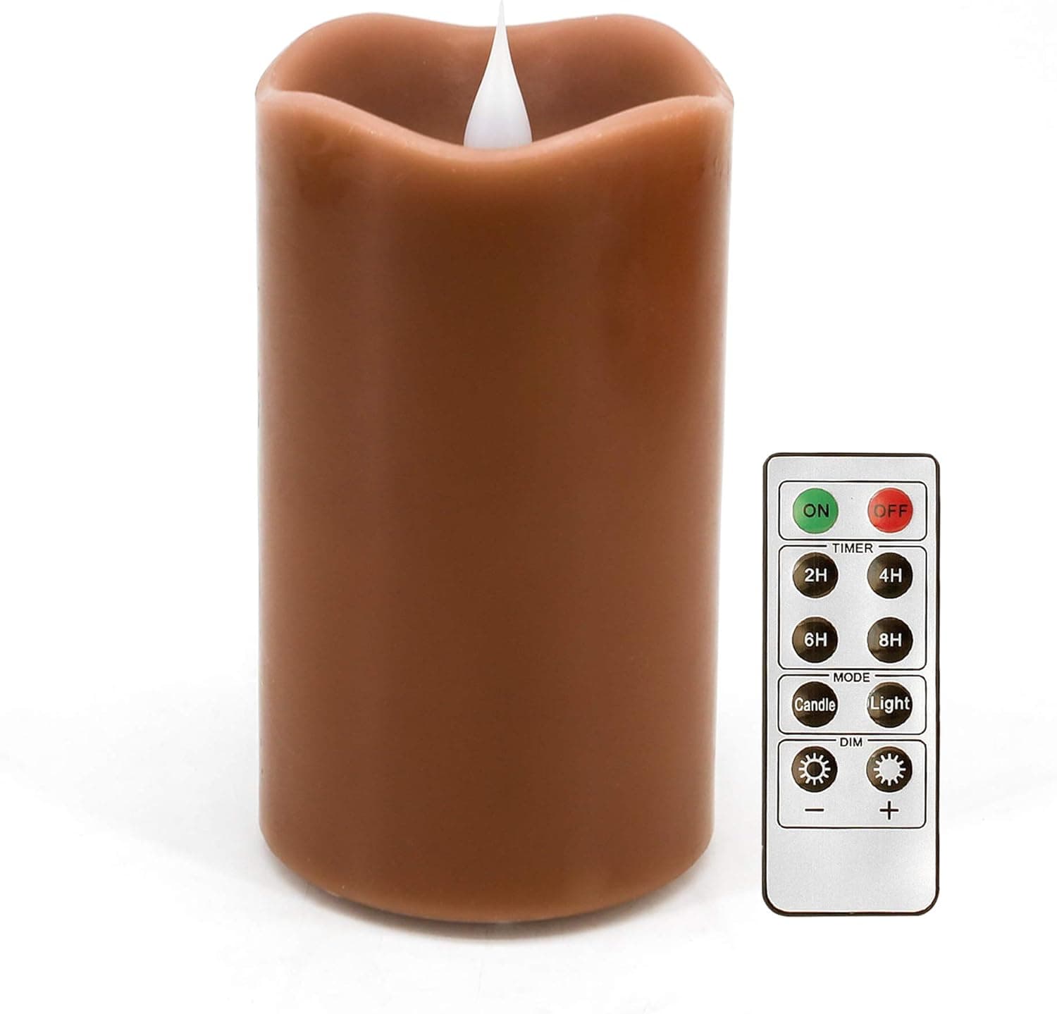 3D Moving Flame Led Candle With Timer, Dancing Flame Led Candle for Home Halloween Decoration, 3x5 Inch, Brown