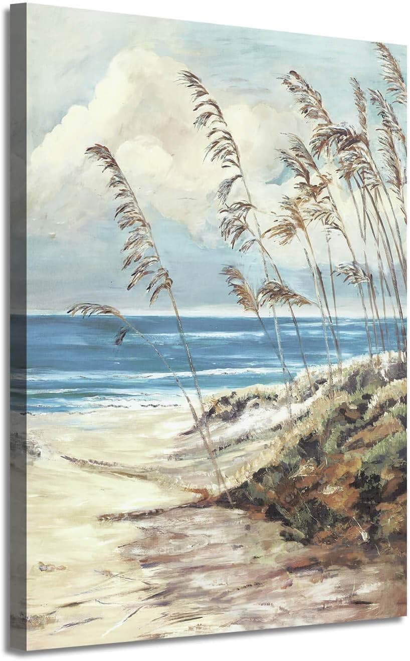 ARTISTIC PATH Abstract Wall Art Coastal Pictures: Blue Ocean Sand Seascape Painting Print on Canvas for Bedrooms (12" W x 16" H, Multi-Sized)