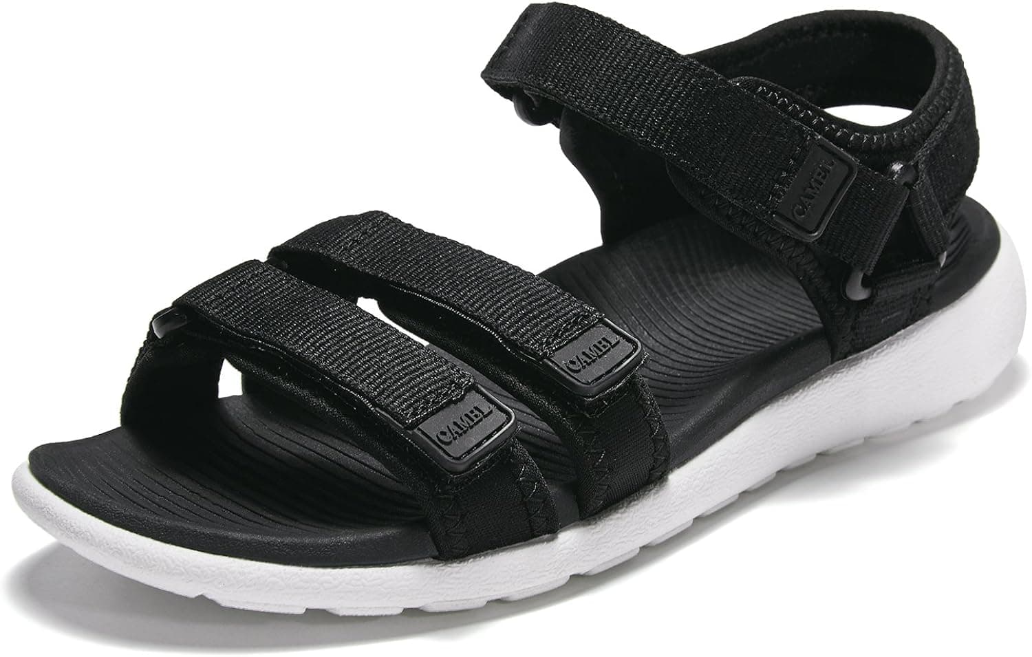 CAMEL Athletic Flats Sandals for Women Solid Color Lightweight Anti-Skid Peep-Toe Casual Leisure Sneakers Black